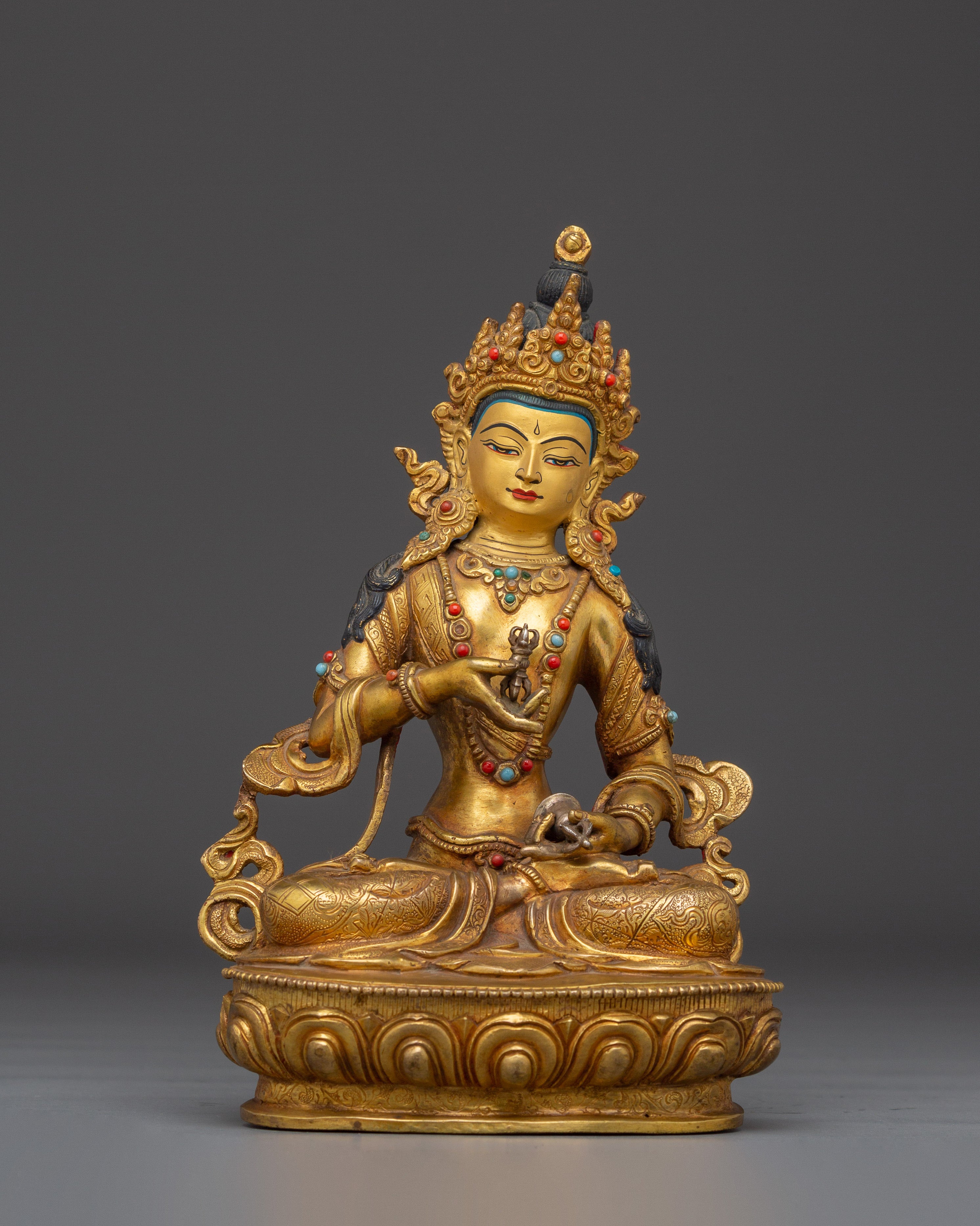 Handcrafted 24K Gold Gilded Vajrasattva Buddhist Sculpture For Meditation