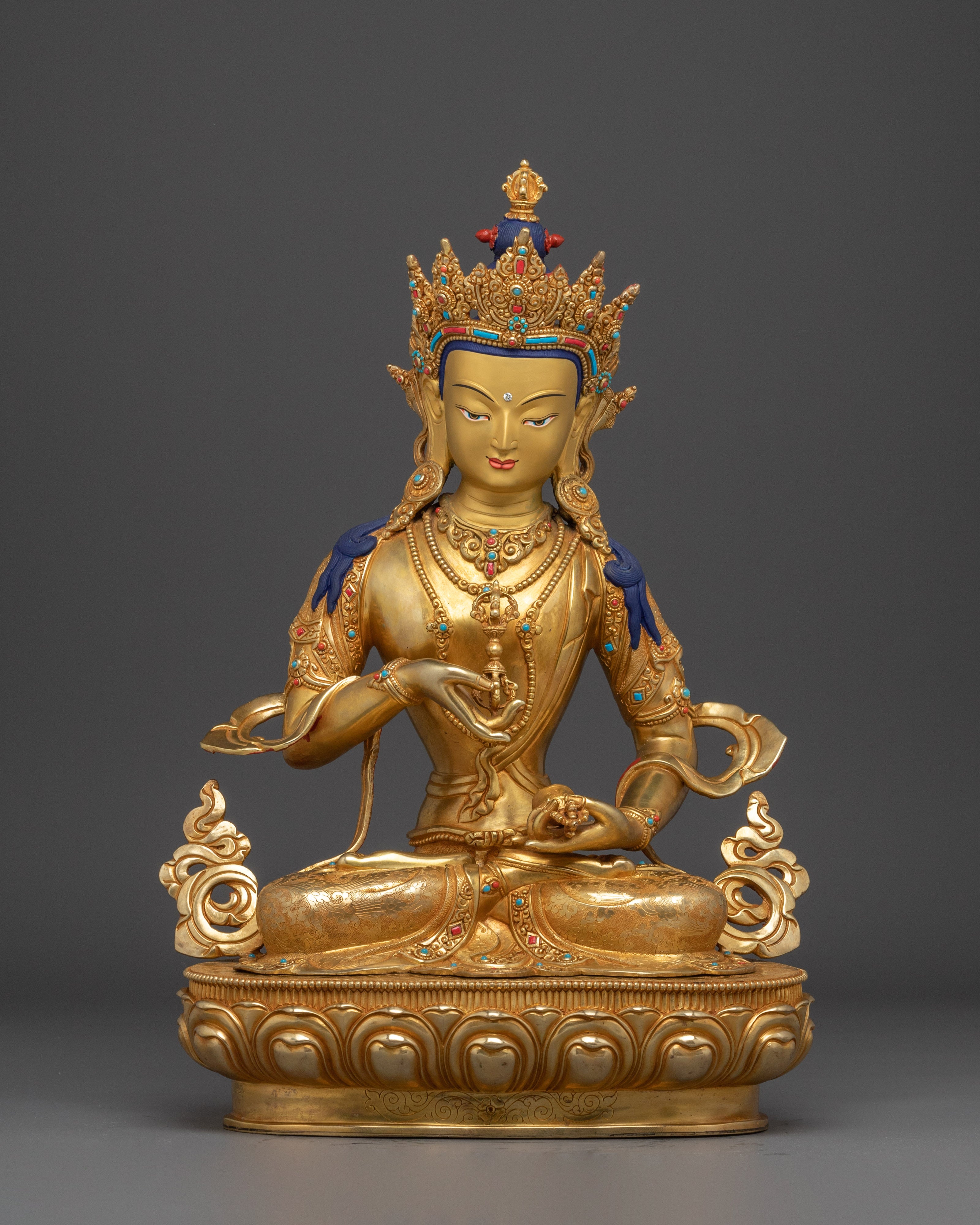Tibetan Vajrasattva Statue with 24K Gold Gilding