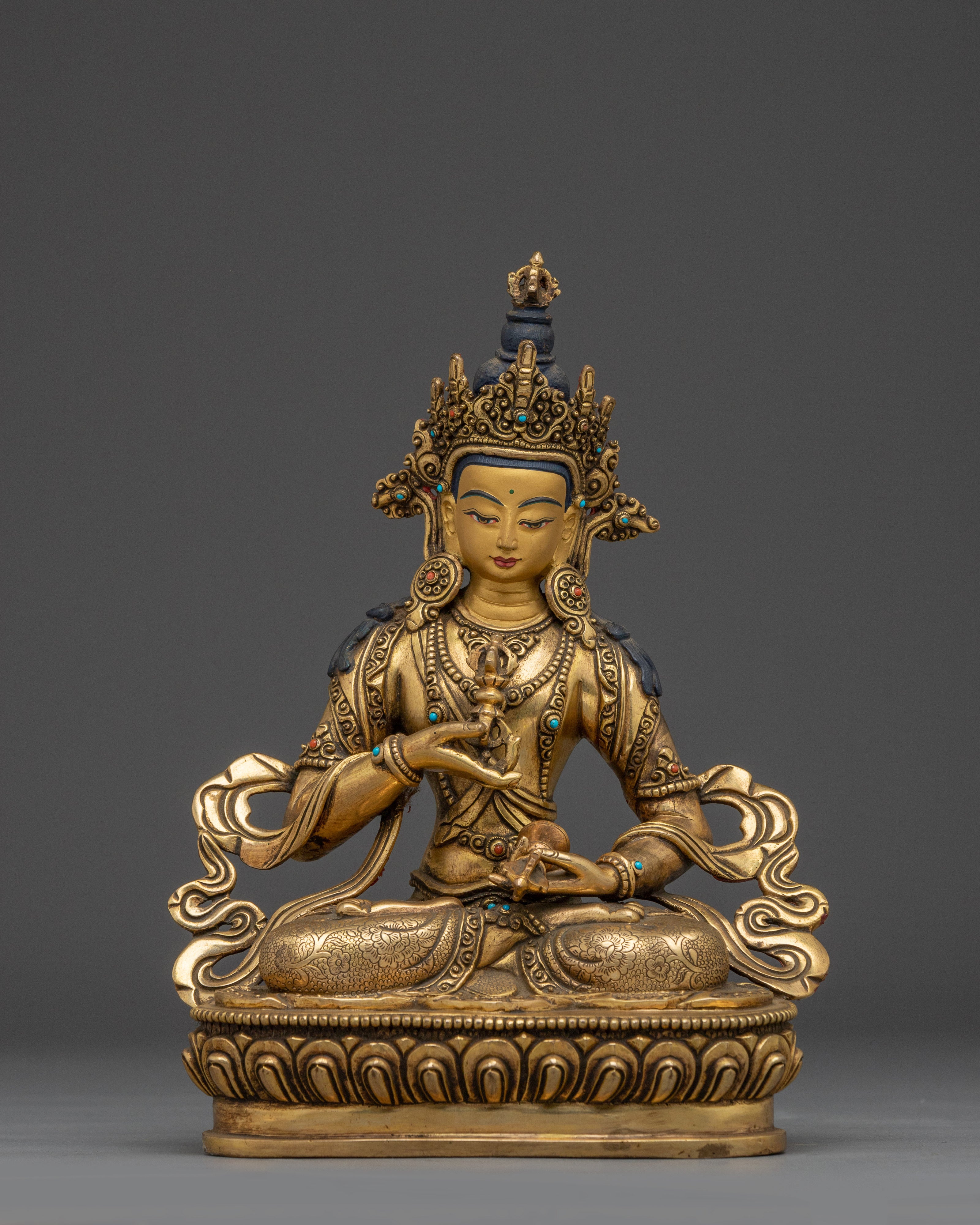 Gold Vajrasattva Statue with Gemstones