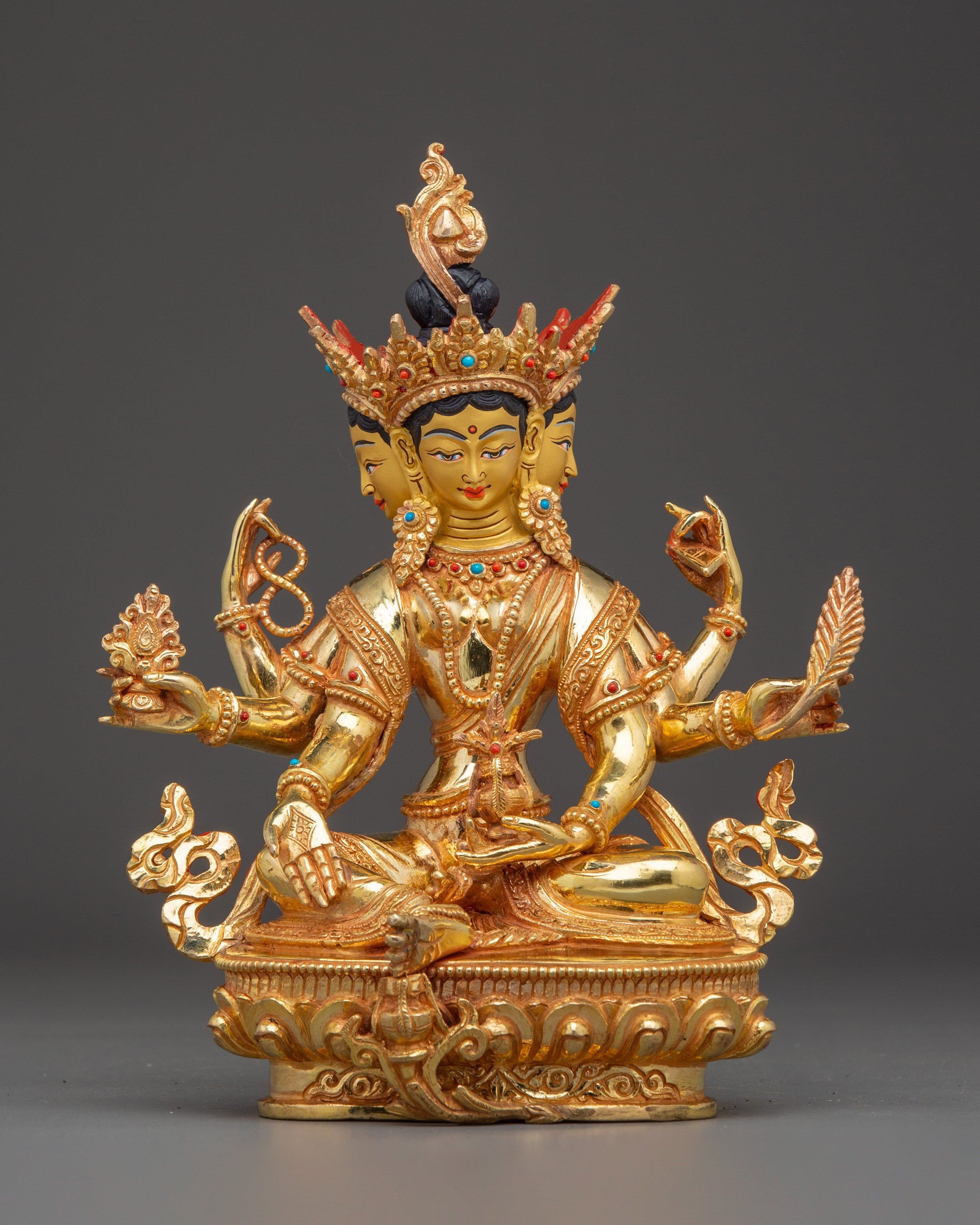 Gold-Gilded Vasudhara Statue with Gemstones