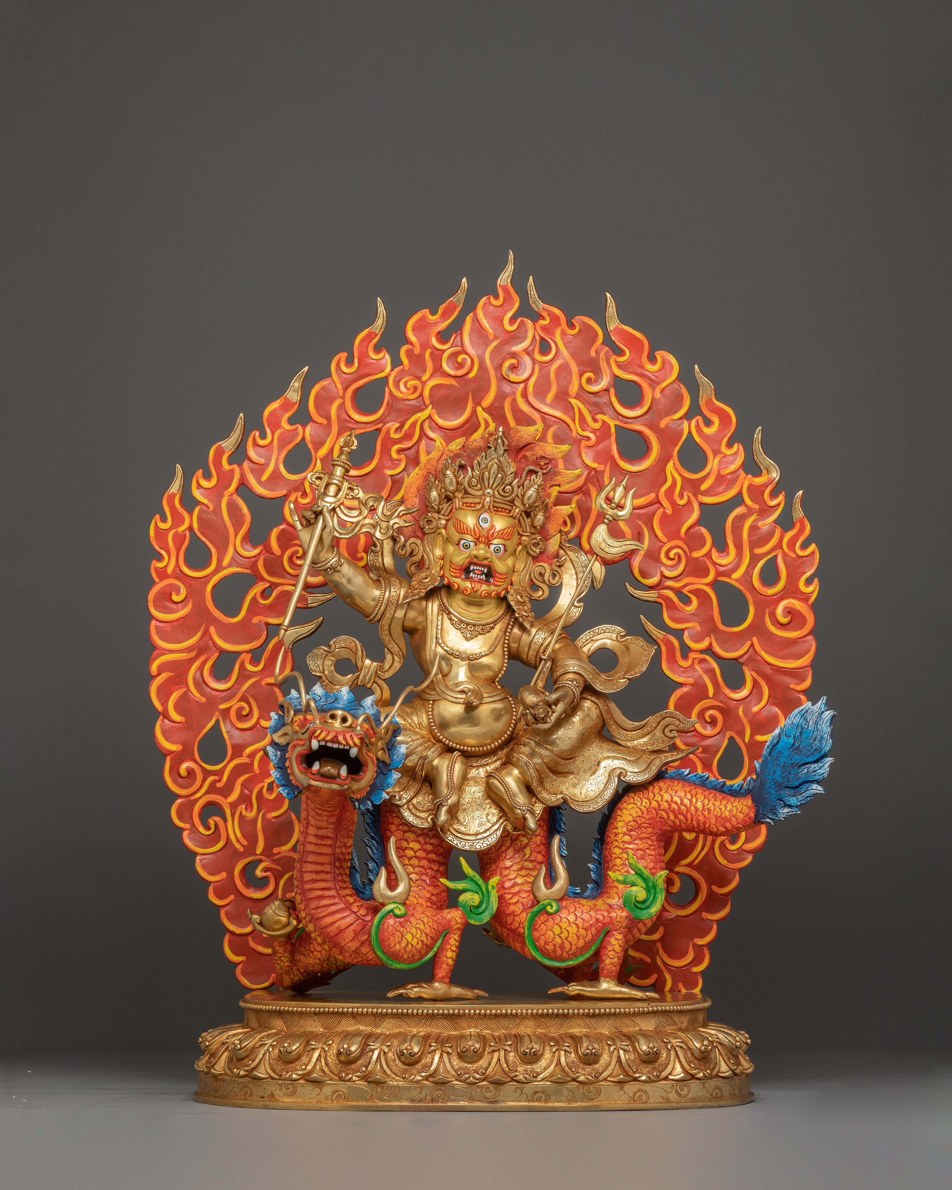 White Dzambhala Statue: Wealth Deity with Dragon