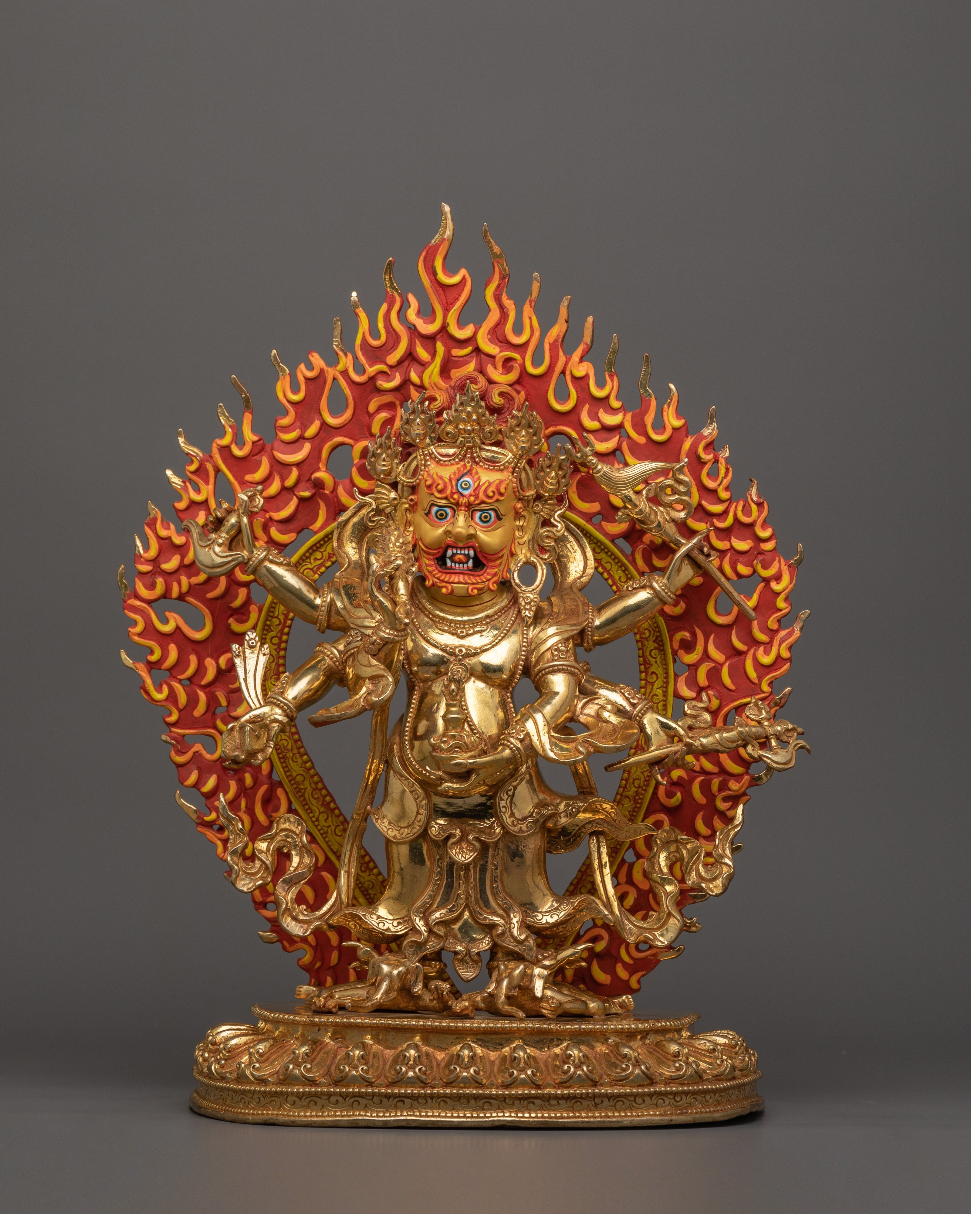 24K Gold Gilded White Mahakala Statue | The Protector of Spiritual Prosperity
