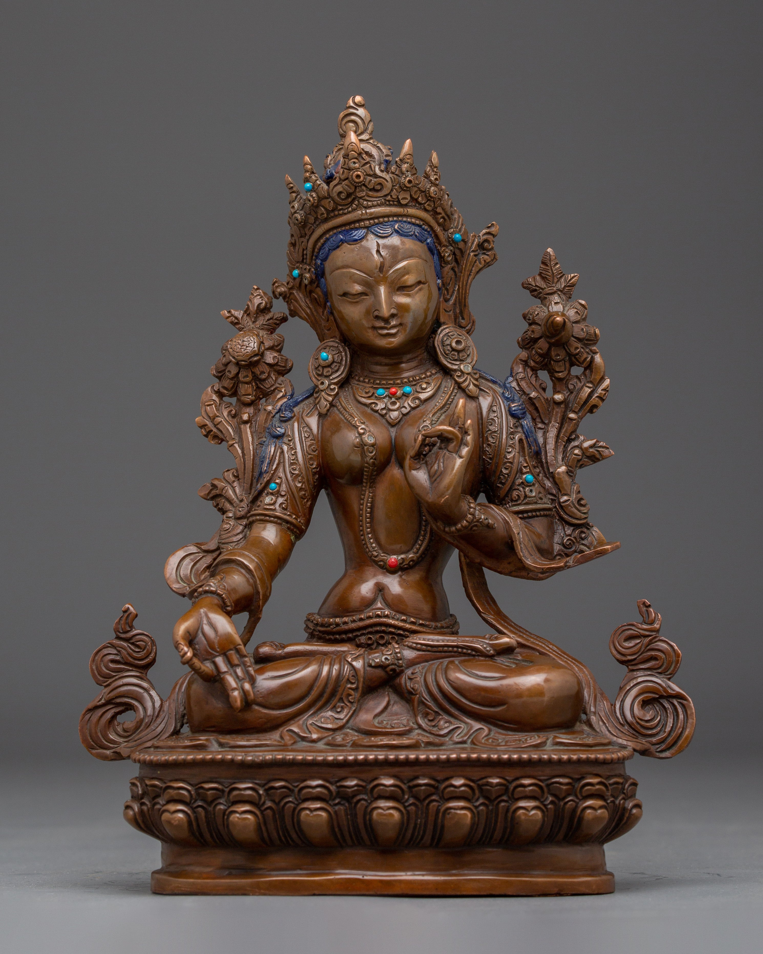 Oxidized Copper Statue of White Tara