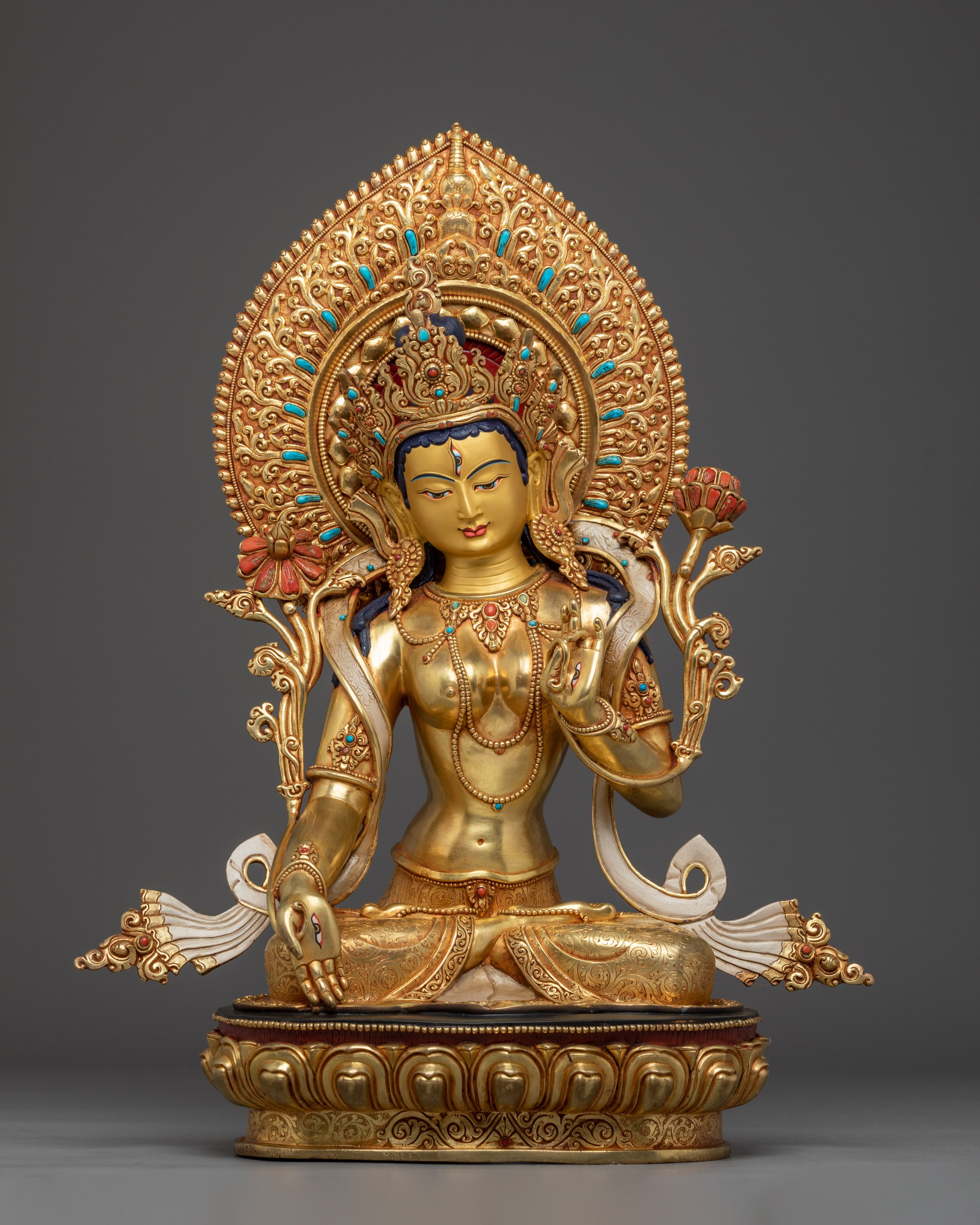 White Tara Art, Golden Peaceful Statue