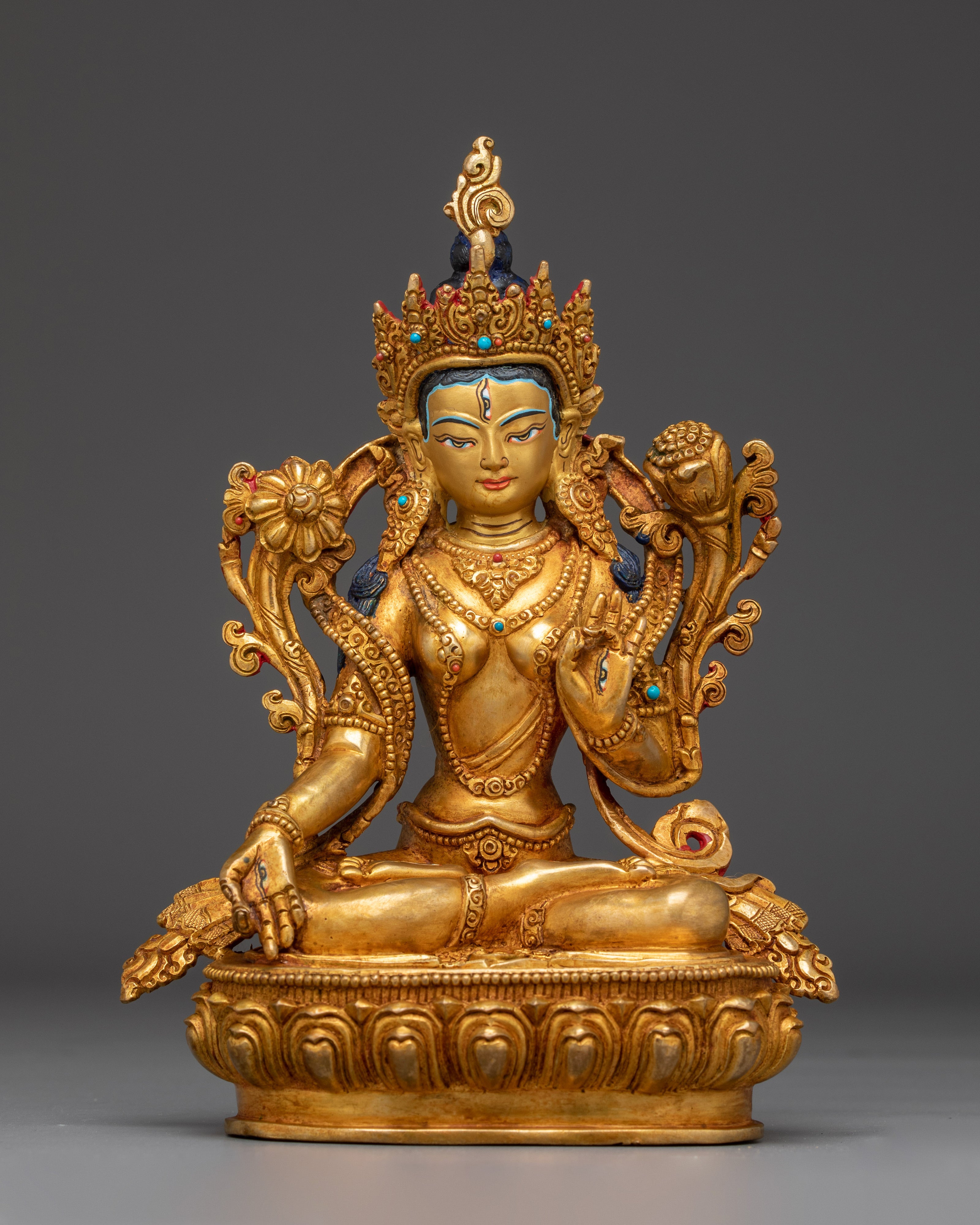 White Tara Buddha Art with 24K Gold Gilded