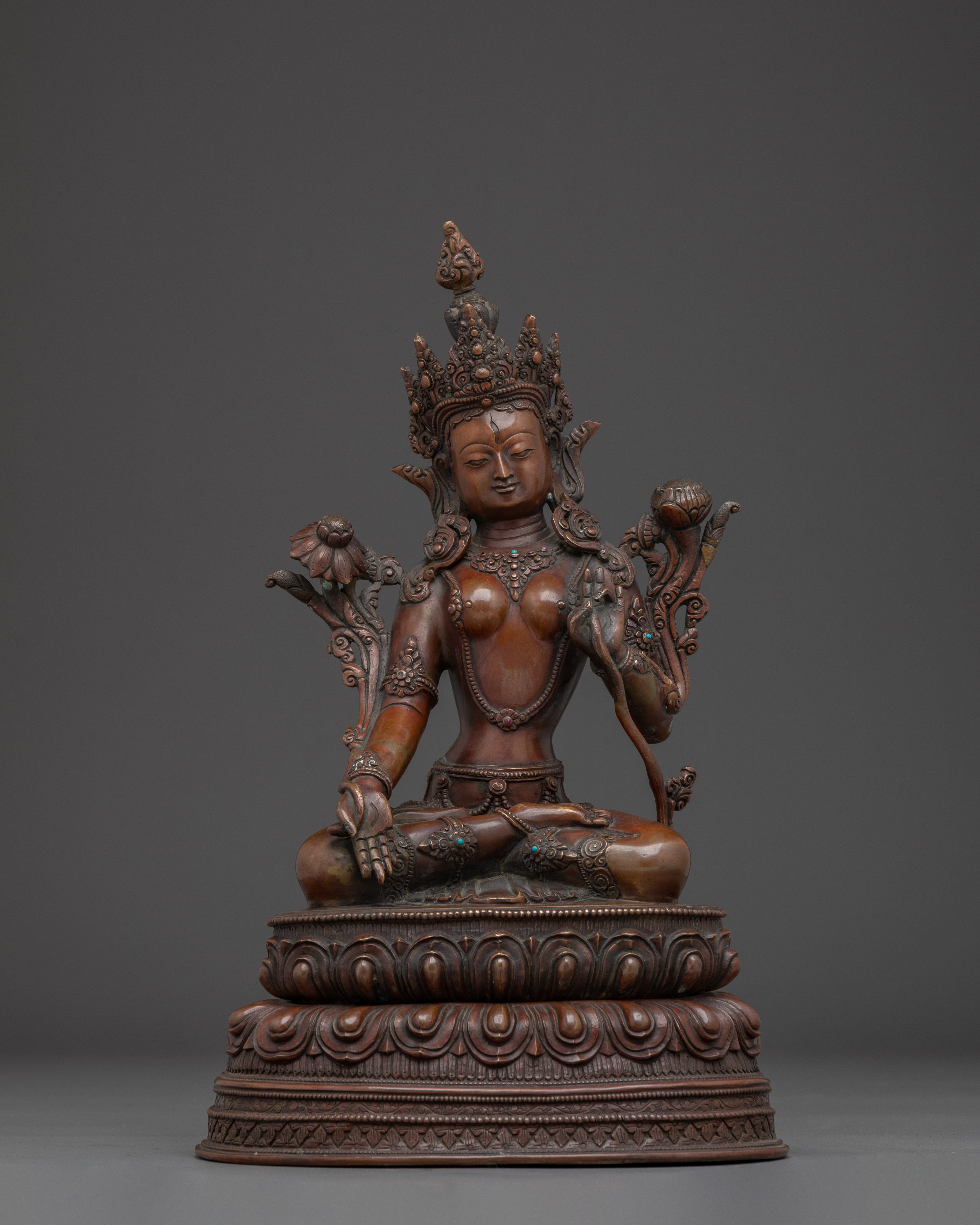 Oxidized White Tara Art in Copper