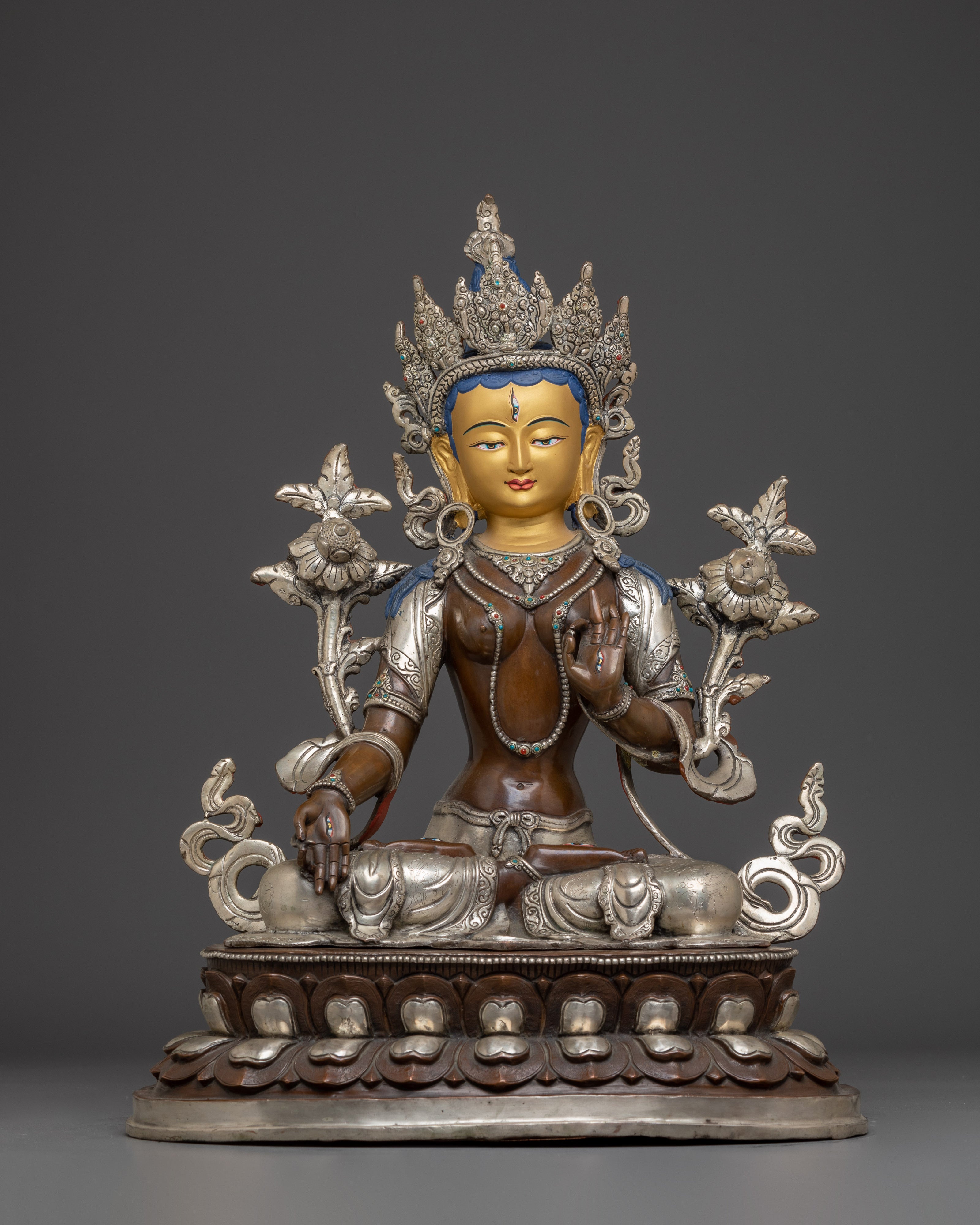 Sita Tara Sculpture: White Tara, She Who Sees All Directions