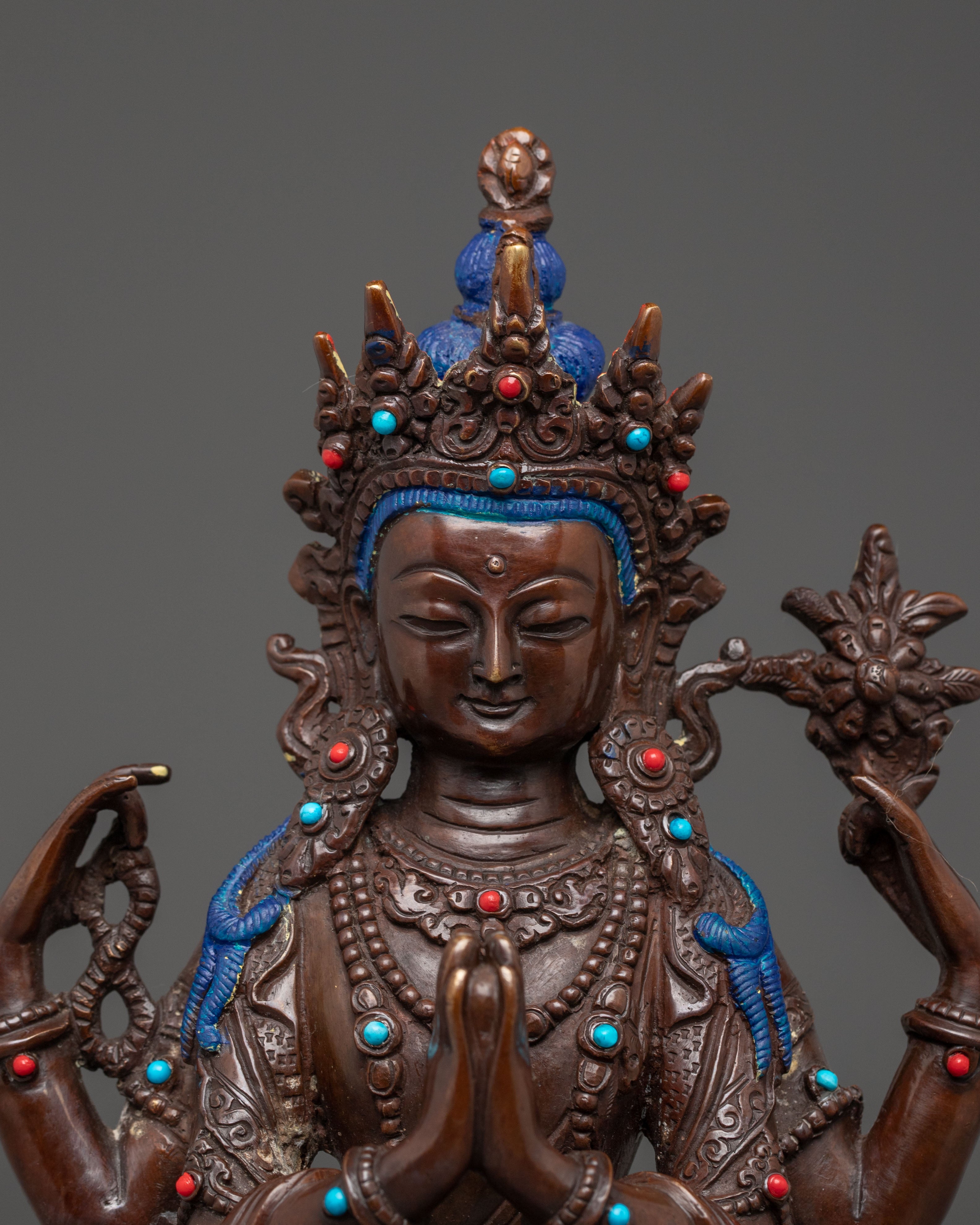 Handmade Statue of Bodhisattva Chenrezig | Tibetan Buddhism Art
