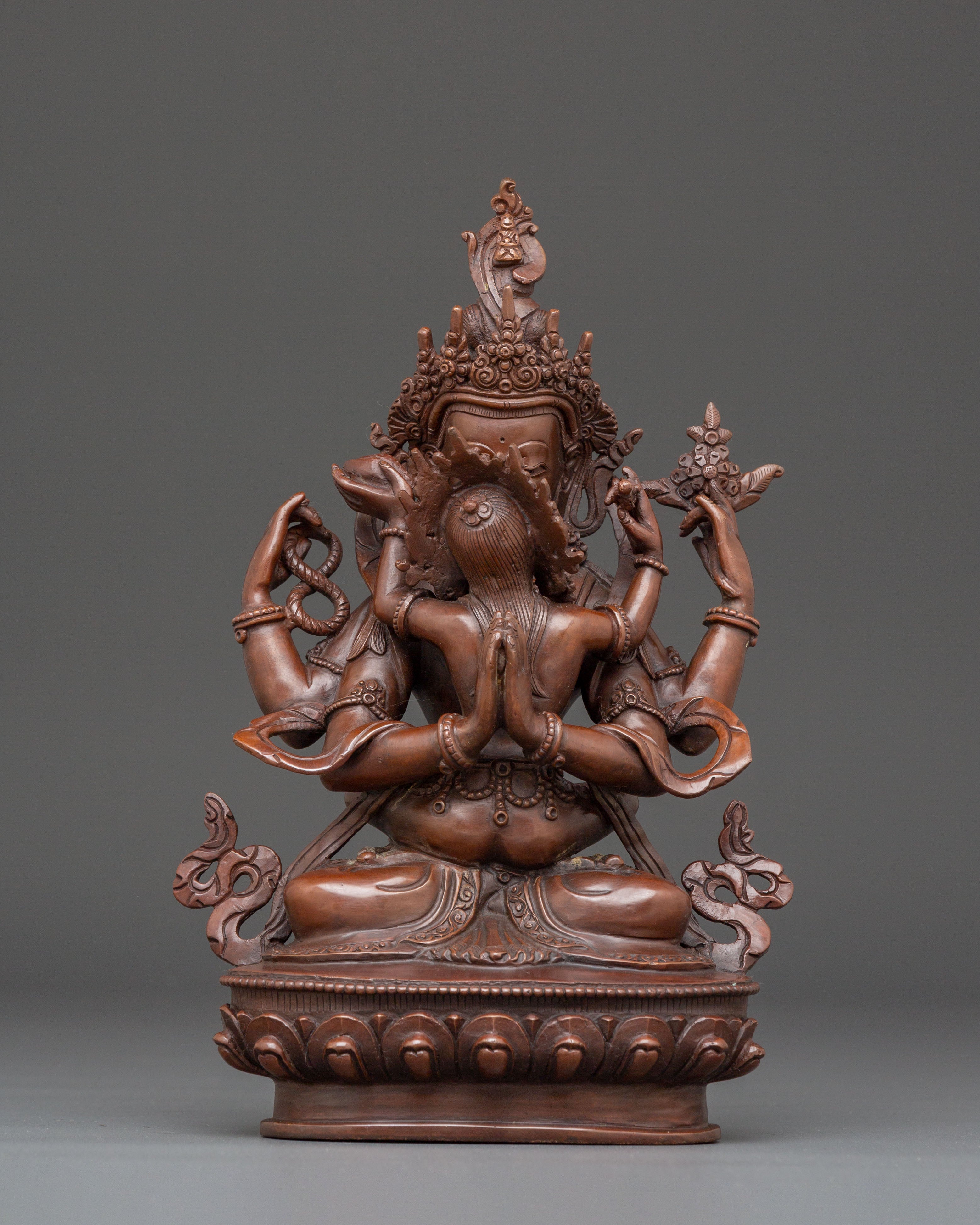 Handmade Oxidized Copper Statue of Bodhisattva Chenrezig