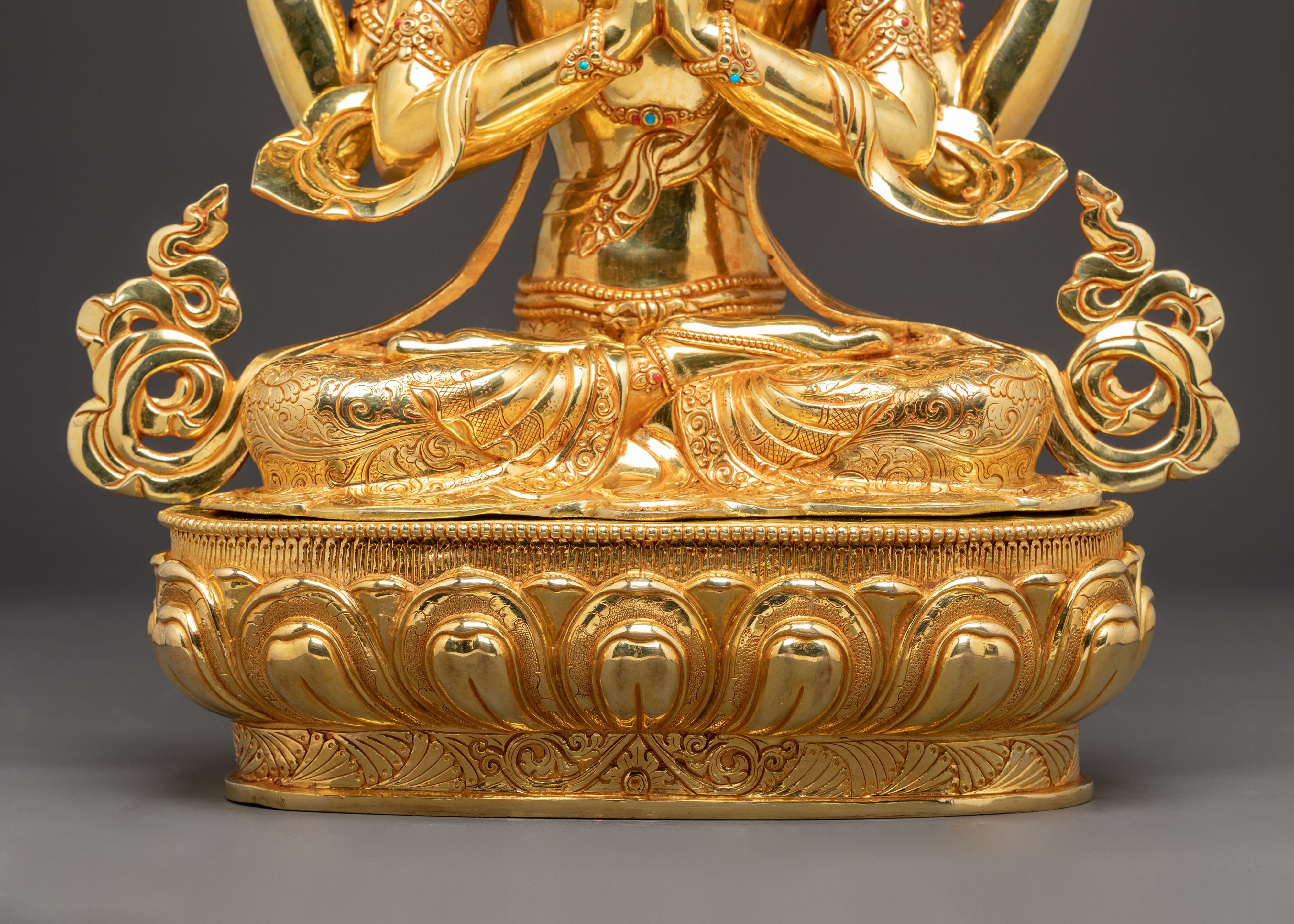 Handmade Golden Statue of Four-Armed Chenrezig