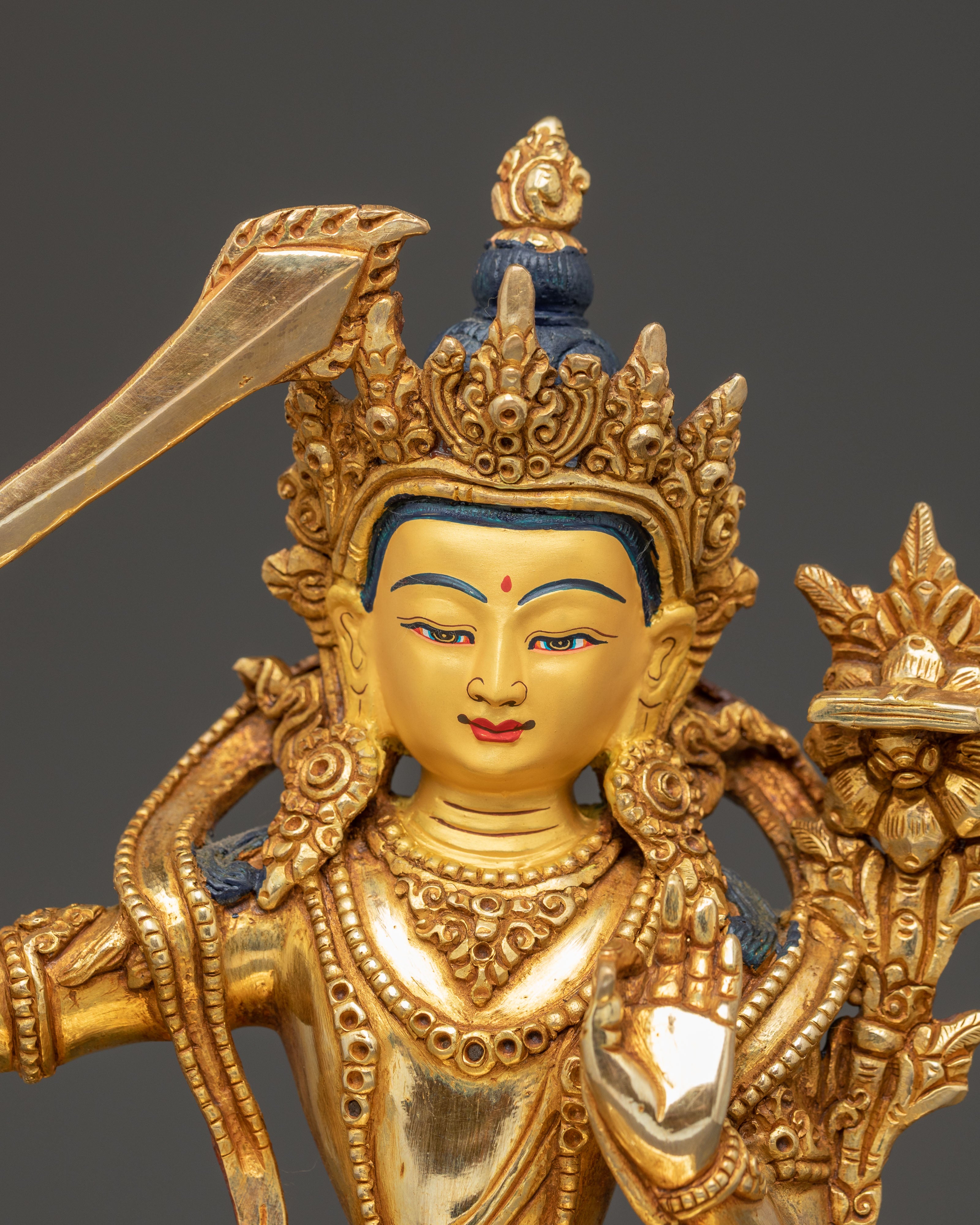 Handmade Radiant Statue of Bodhisattva Manjushri | Wielder of Flaming Sword