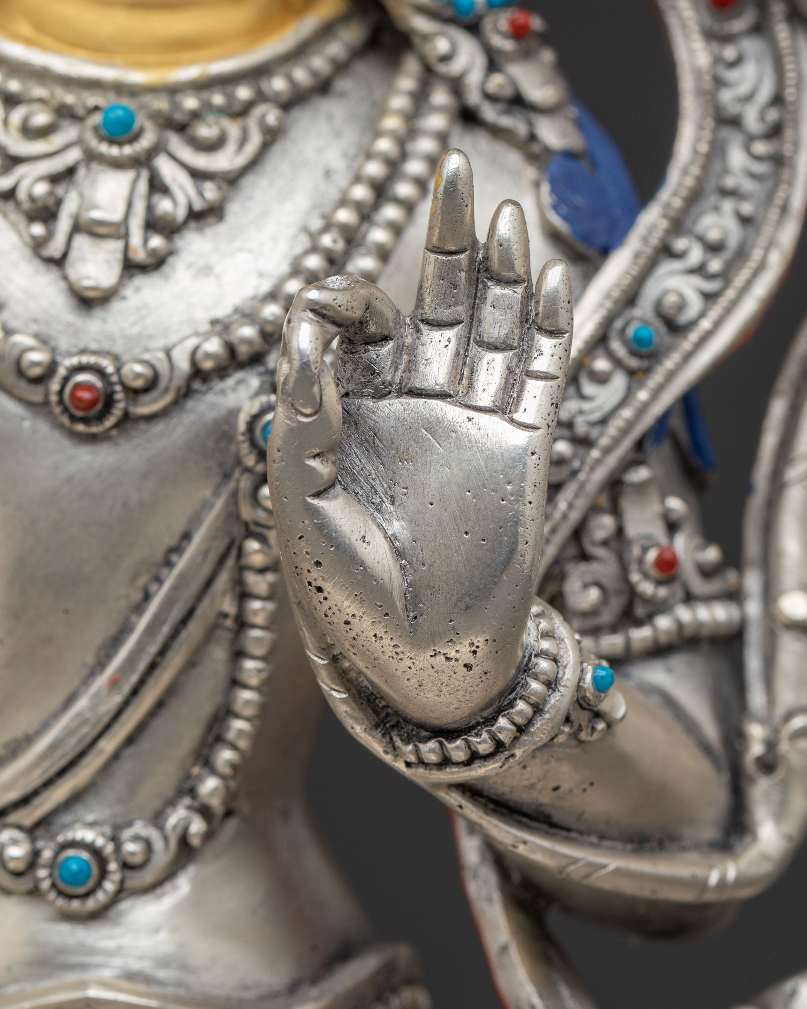 Silver Manjushri Statue: Bodhisattva of Insight | Traditional Himalayan Art