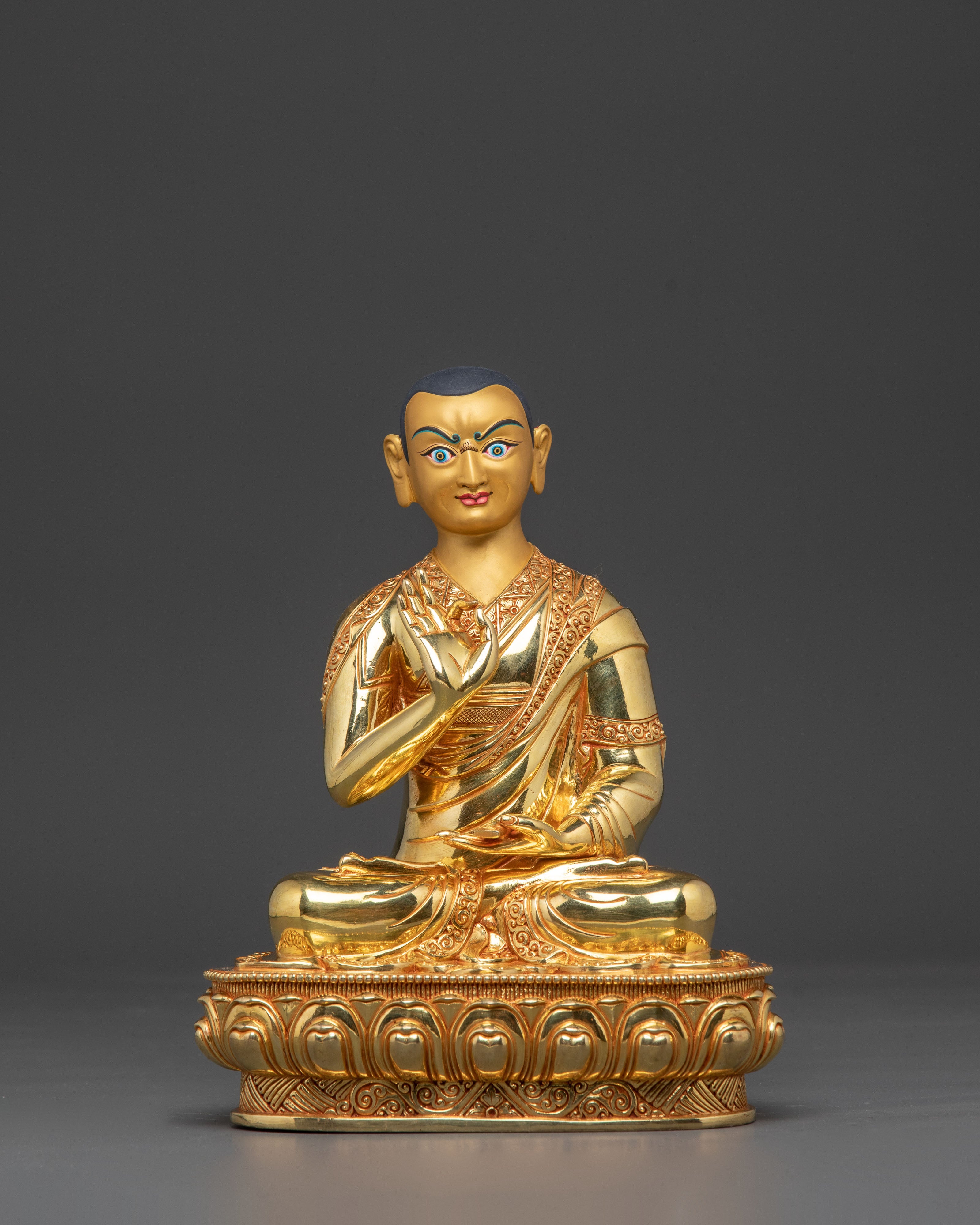 Golden Tsongkhapa Je, Gyaltsab and Khedrup Statue Set | Tibetan Buddhist Master Trio