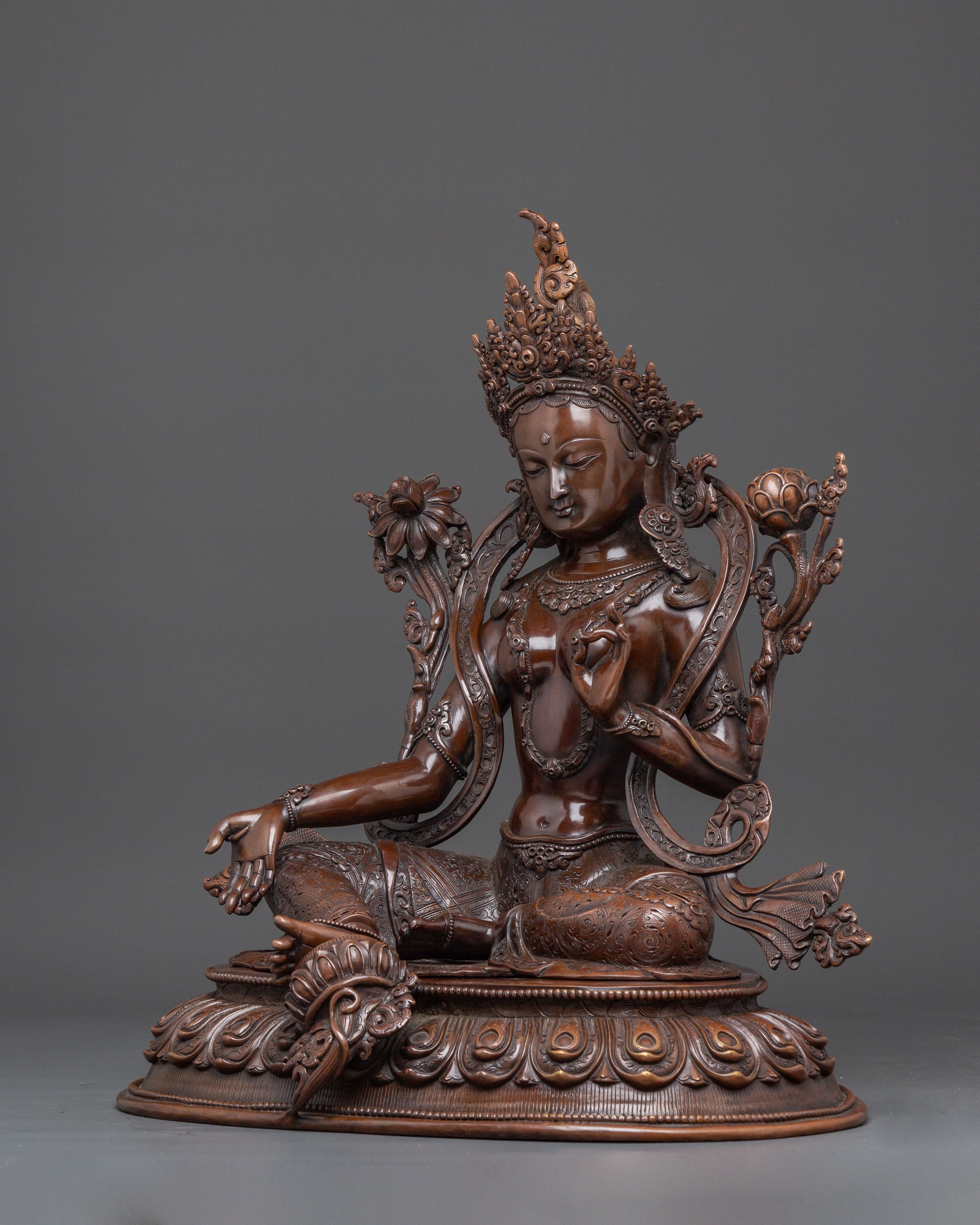 Handmade Statue of Mother Green Tara, Symbol of Compassion | Feminine Energy