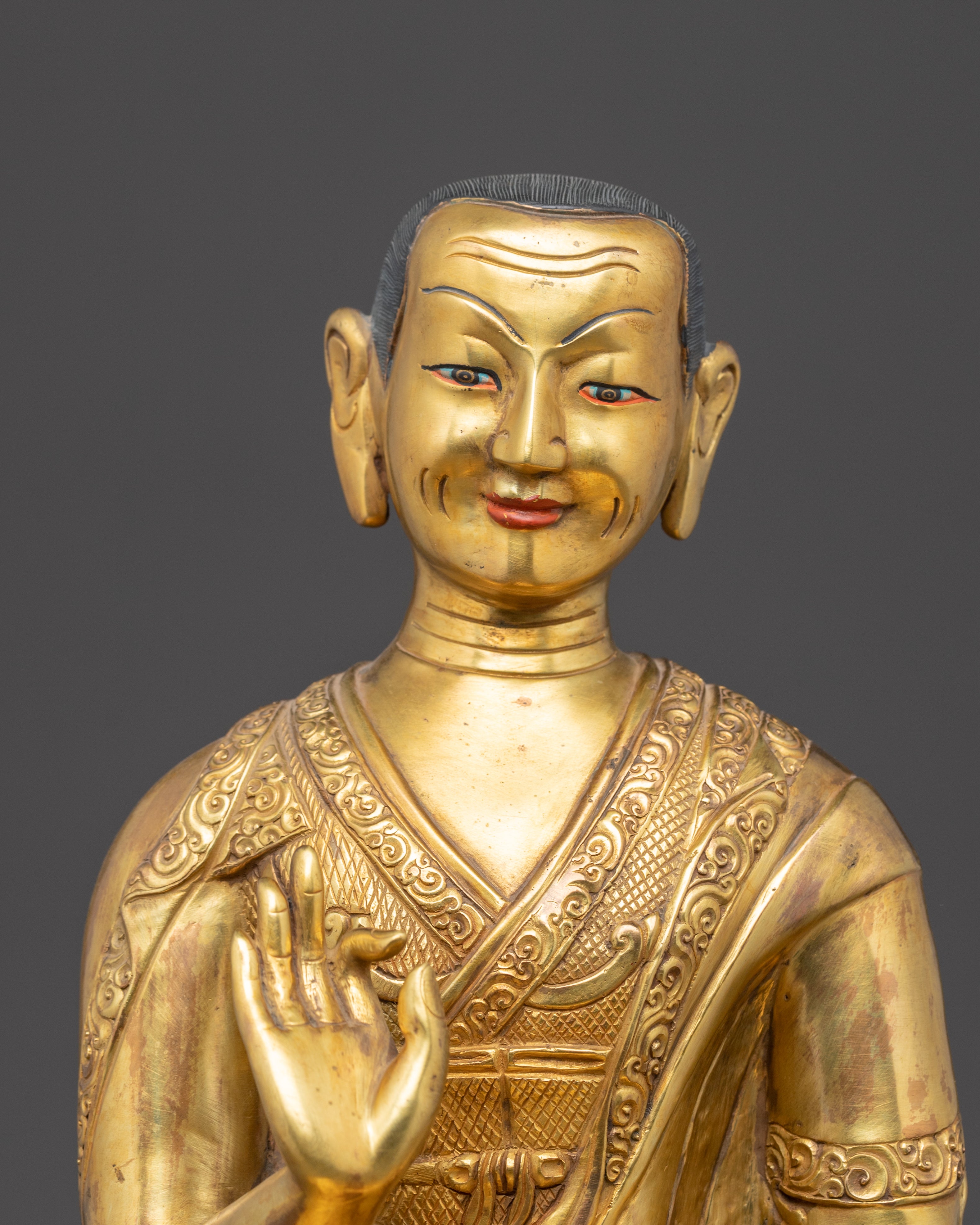 Traditional Statue of Tshongkhapa and His Disciples | Tibetan Master and Followers