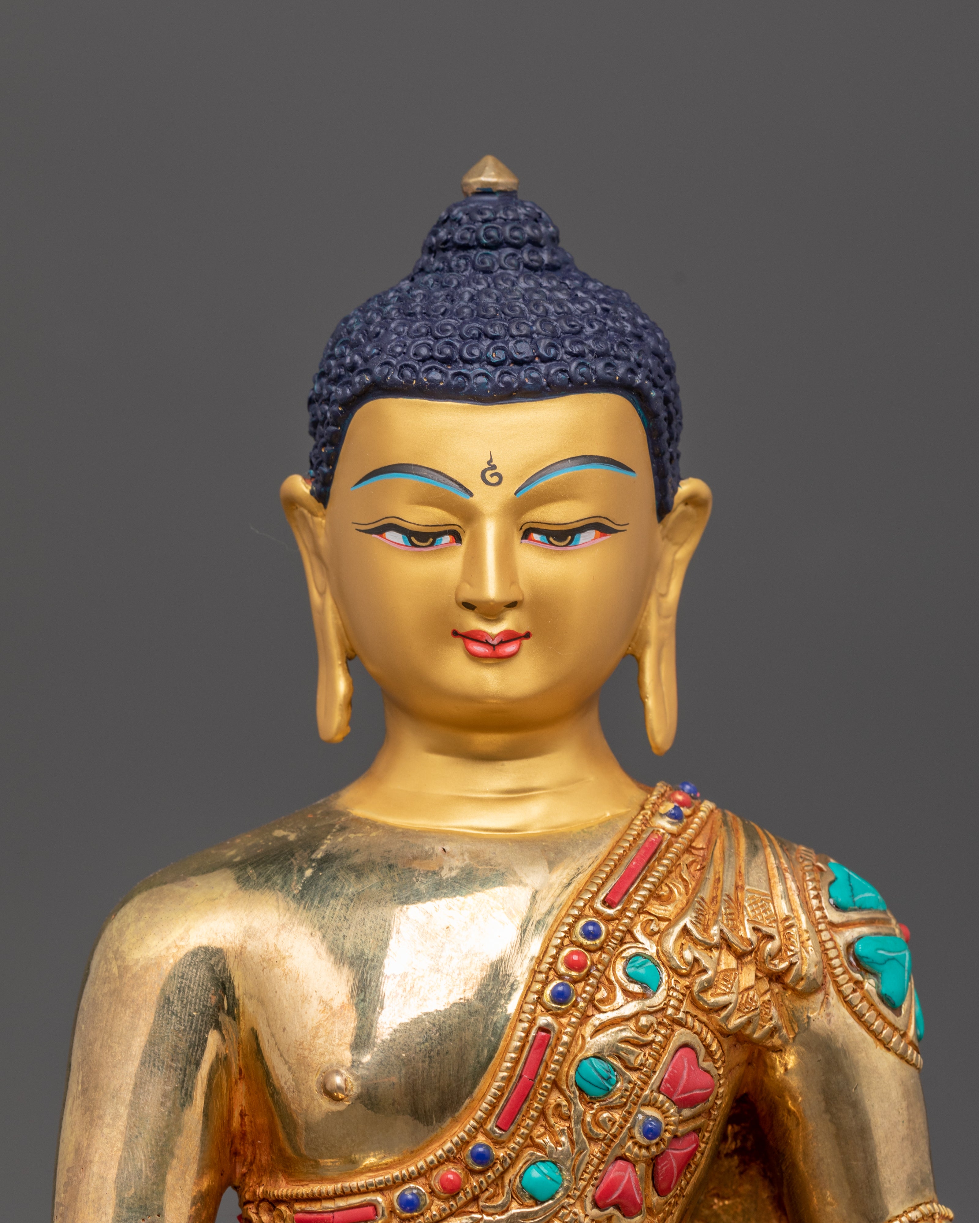 Golden Shakyamuni Buddha, Handmade Himalayan Sculpture