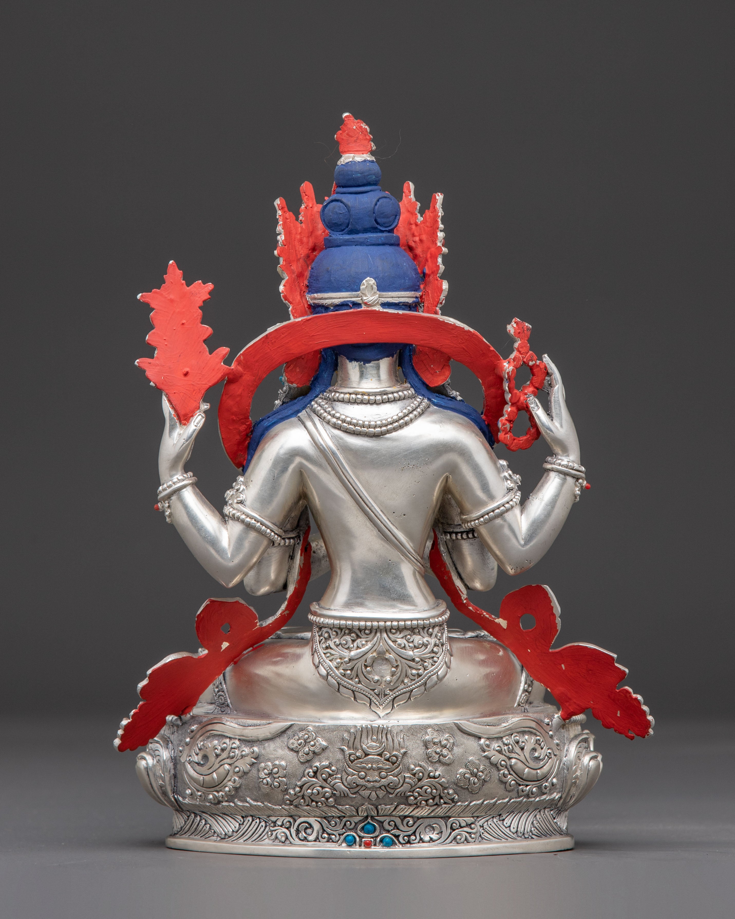 Silver Chenrezig Statue: Bodhisattva of Compassion