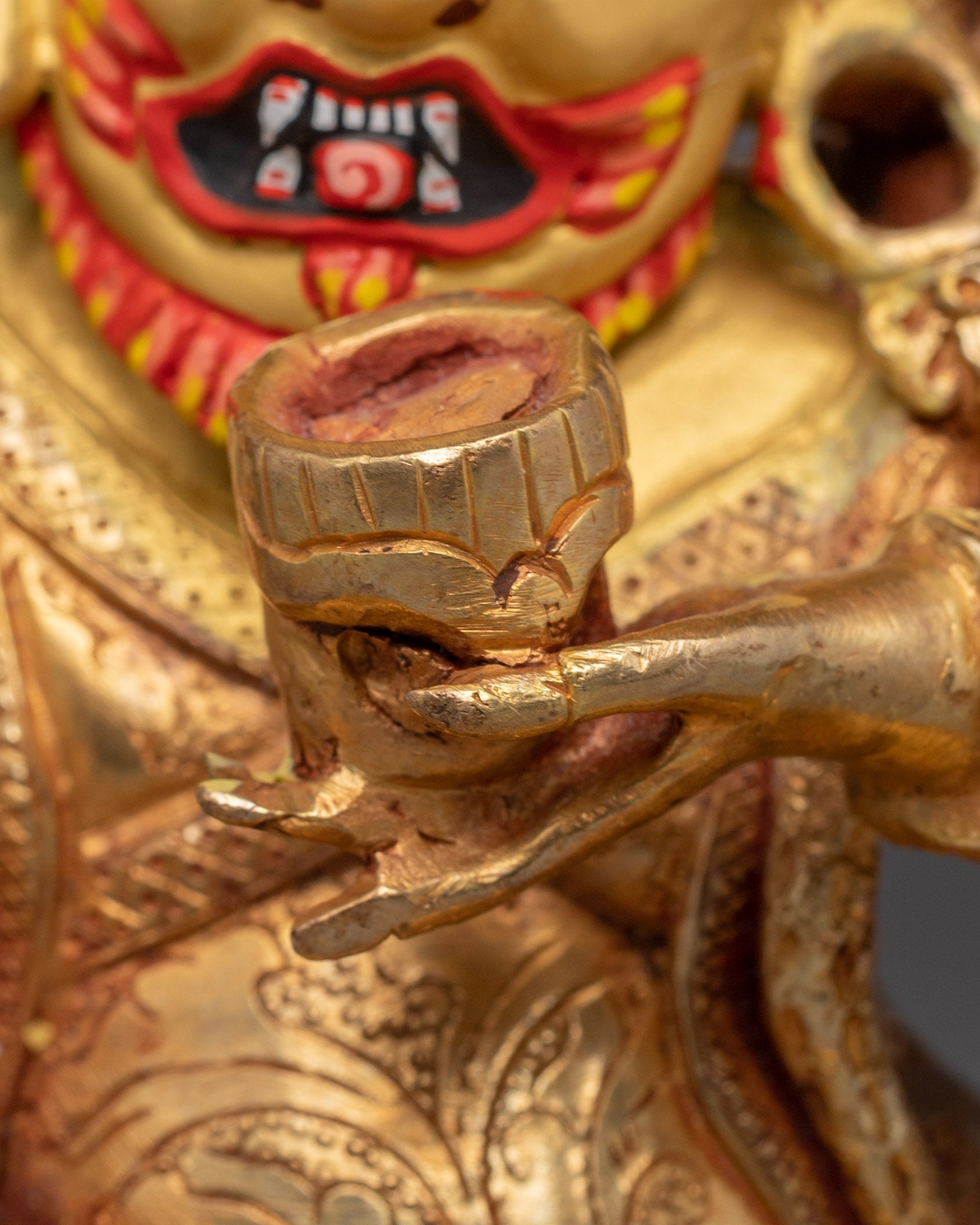 Handmade Buddhist Deity Mahakala Bernagchen Art | 24k Gold Gilded Sculpture