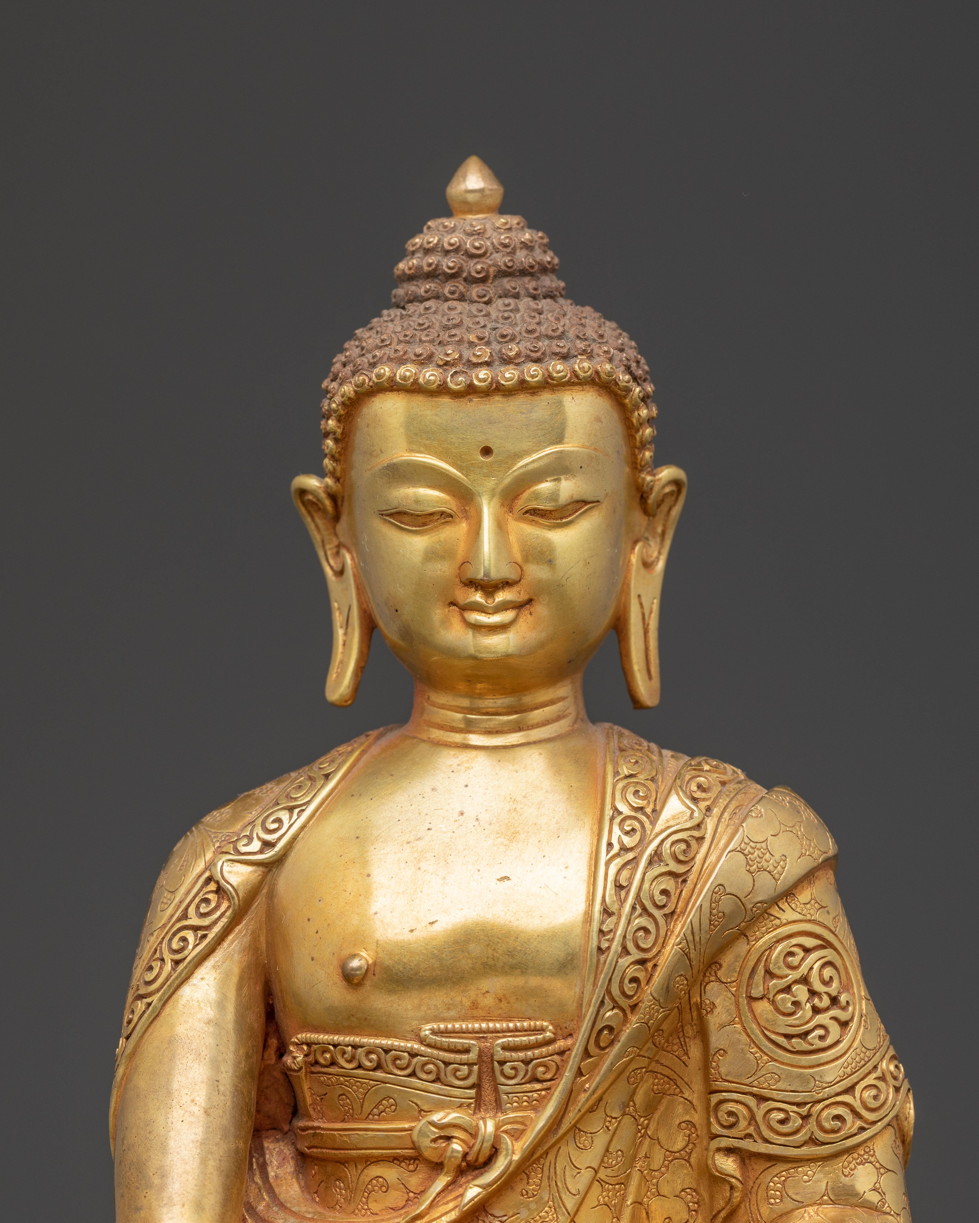 Golden Shakyamuni Buddha Copper Handmade Art | Meditation & Altar Decor