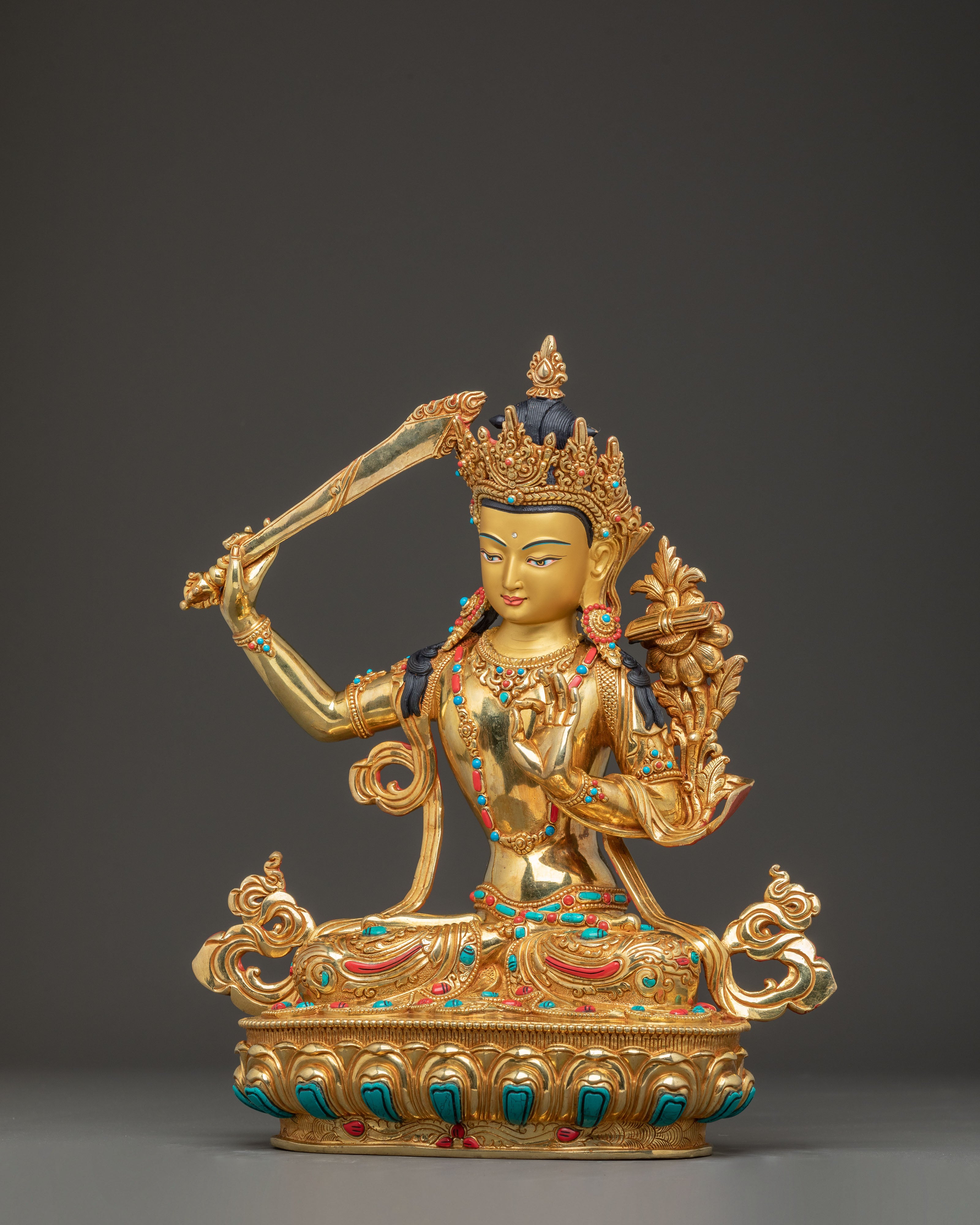 Handcrafted Nepalese-Crafted Manjushri Statue | Buddhist Deity of Wisdom