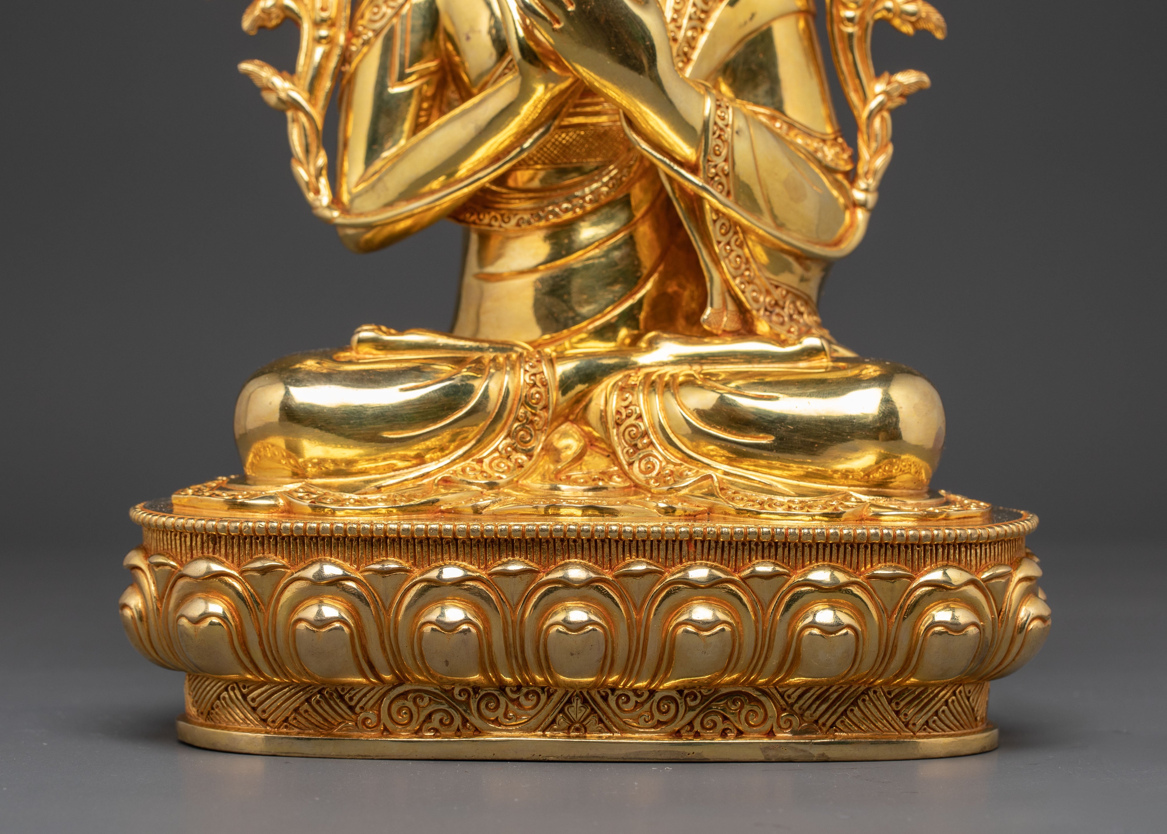 Golden Tsongkhapa Je, Gyaltsab and Khedrup Statue Set | Tibetan Buddhist Master Trio