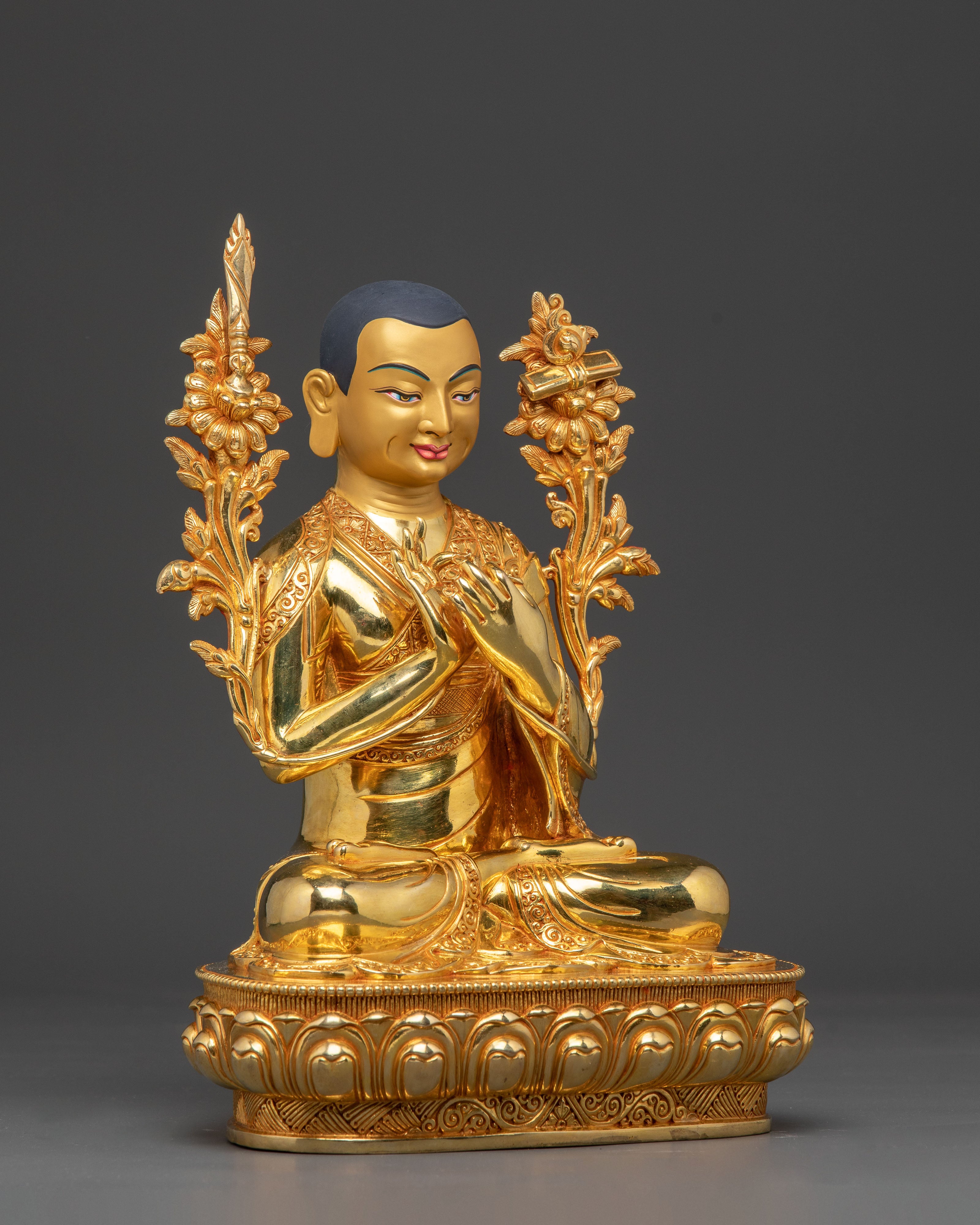 Golden Tsongkhapa Je, Gyaltsab and Khedrup Statue Set | Tibetan Buddhist Master Trio