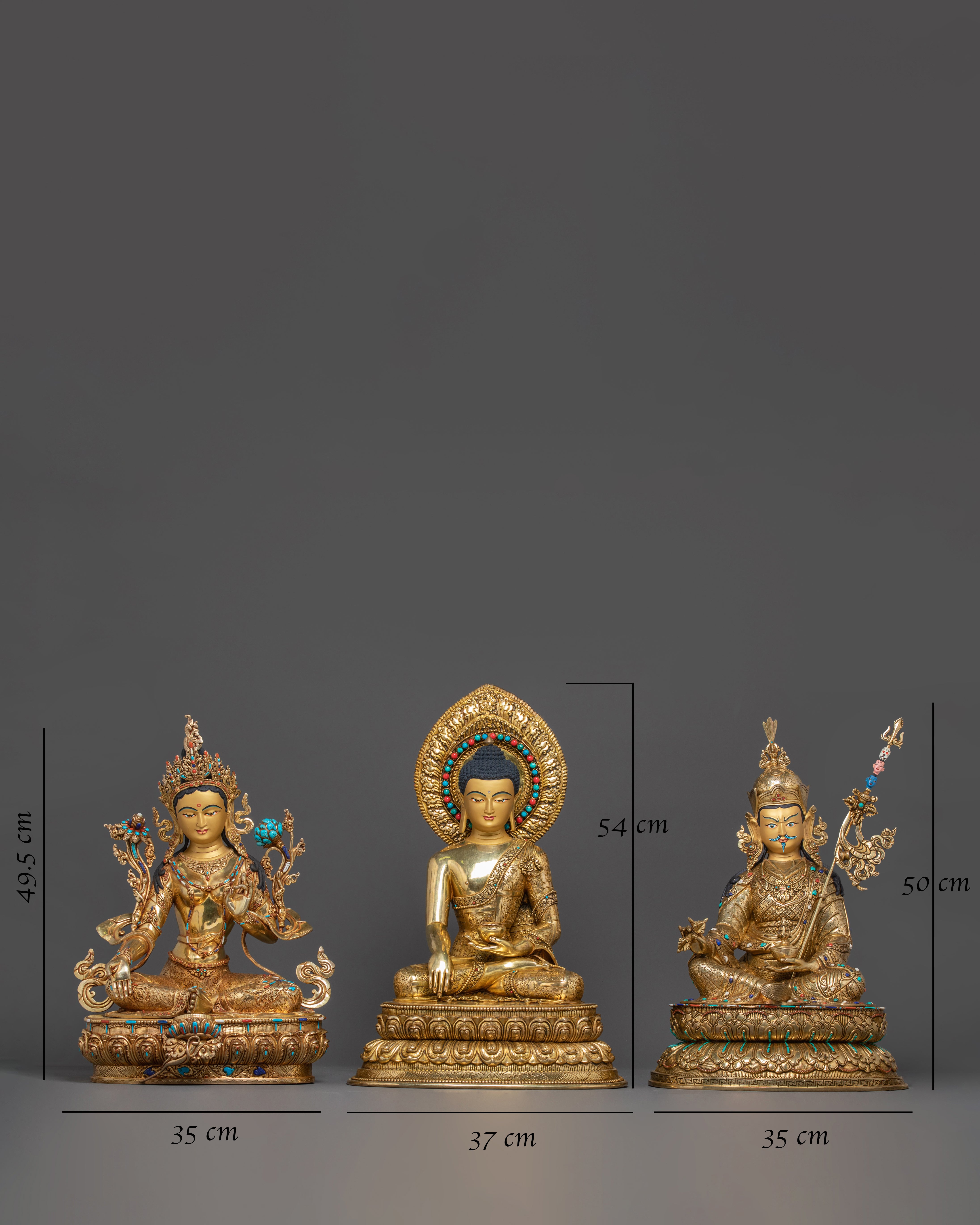 Statue Set of Shakyamuni Buddha, Green Tara, and Guru Rinpoche | Spiritual Trio