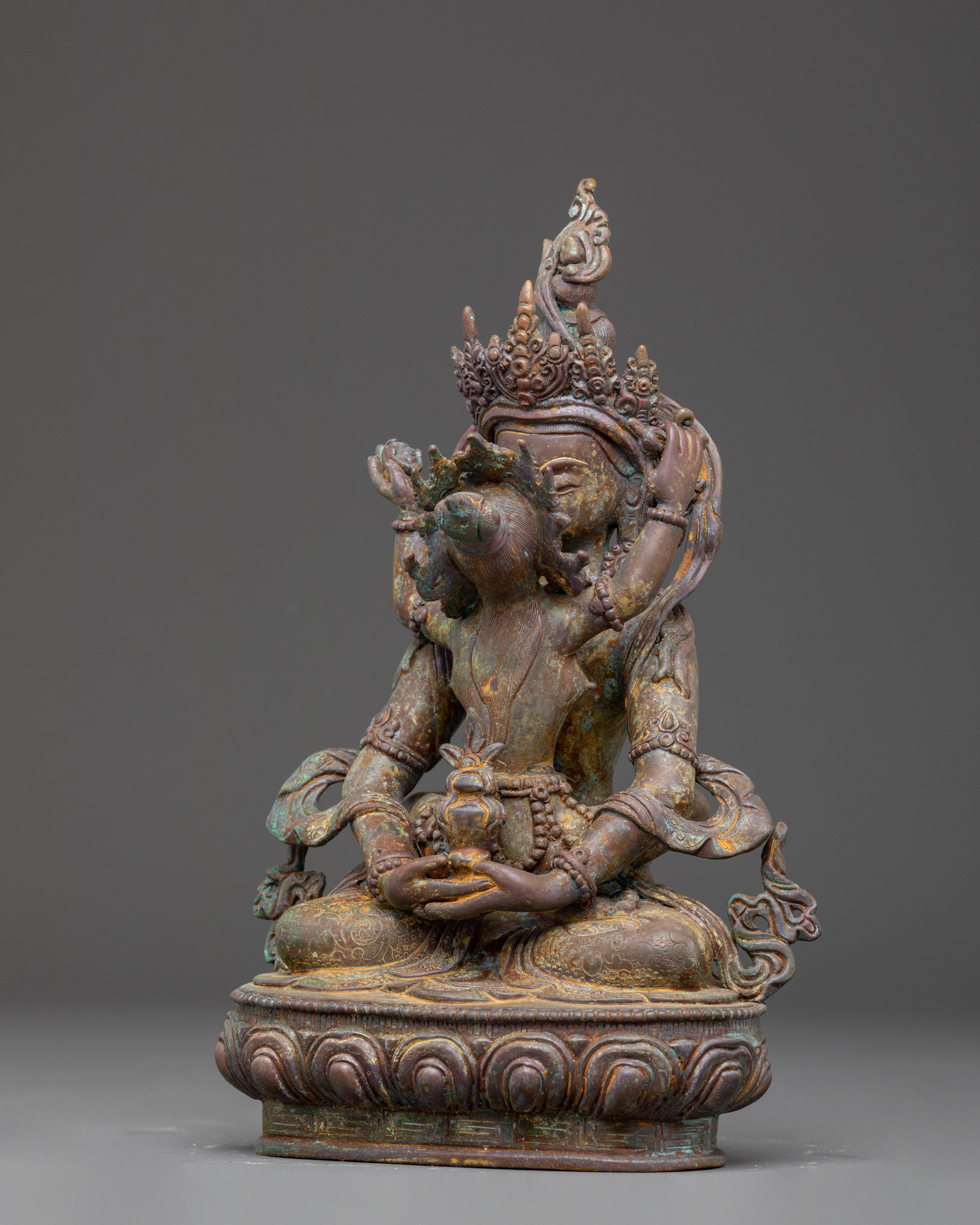 Statue of Buddha Amitayus with Consort | Oxidized Copper Sculpture