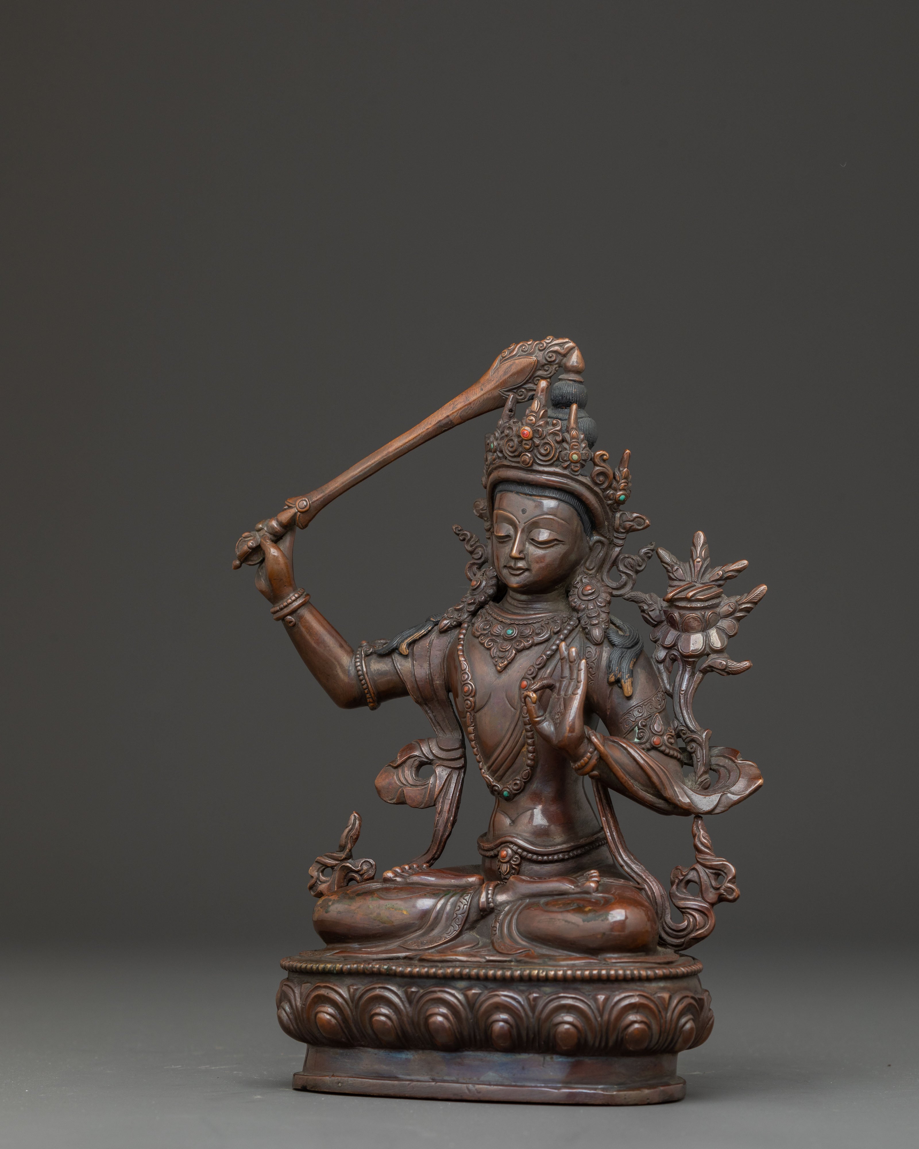 Handmade Copper Manjushri Statue | The Wisdom Bodhisattva
