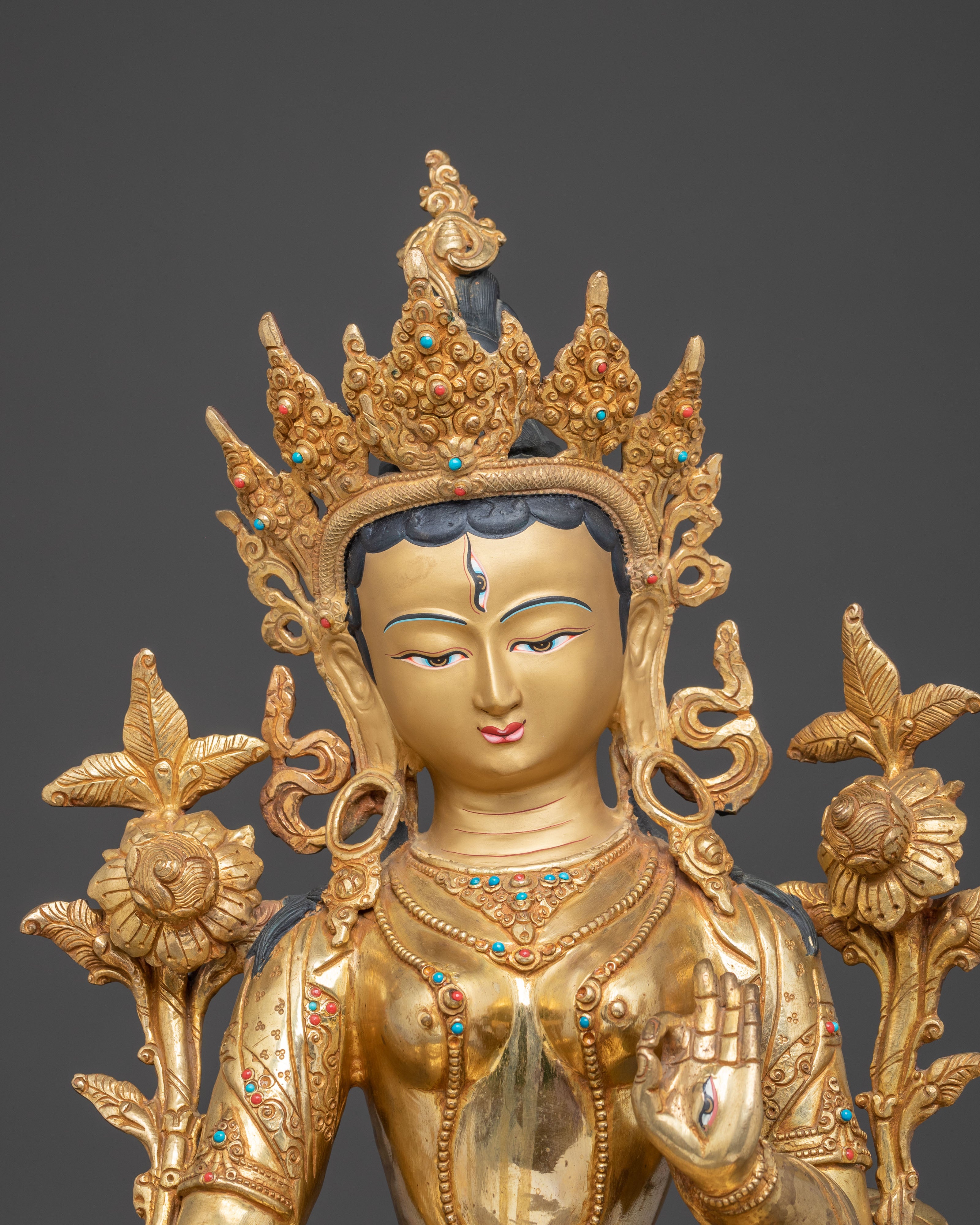 Seven-Eyed Deity White Tara Sculpture | Healing and Longevity Icon
