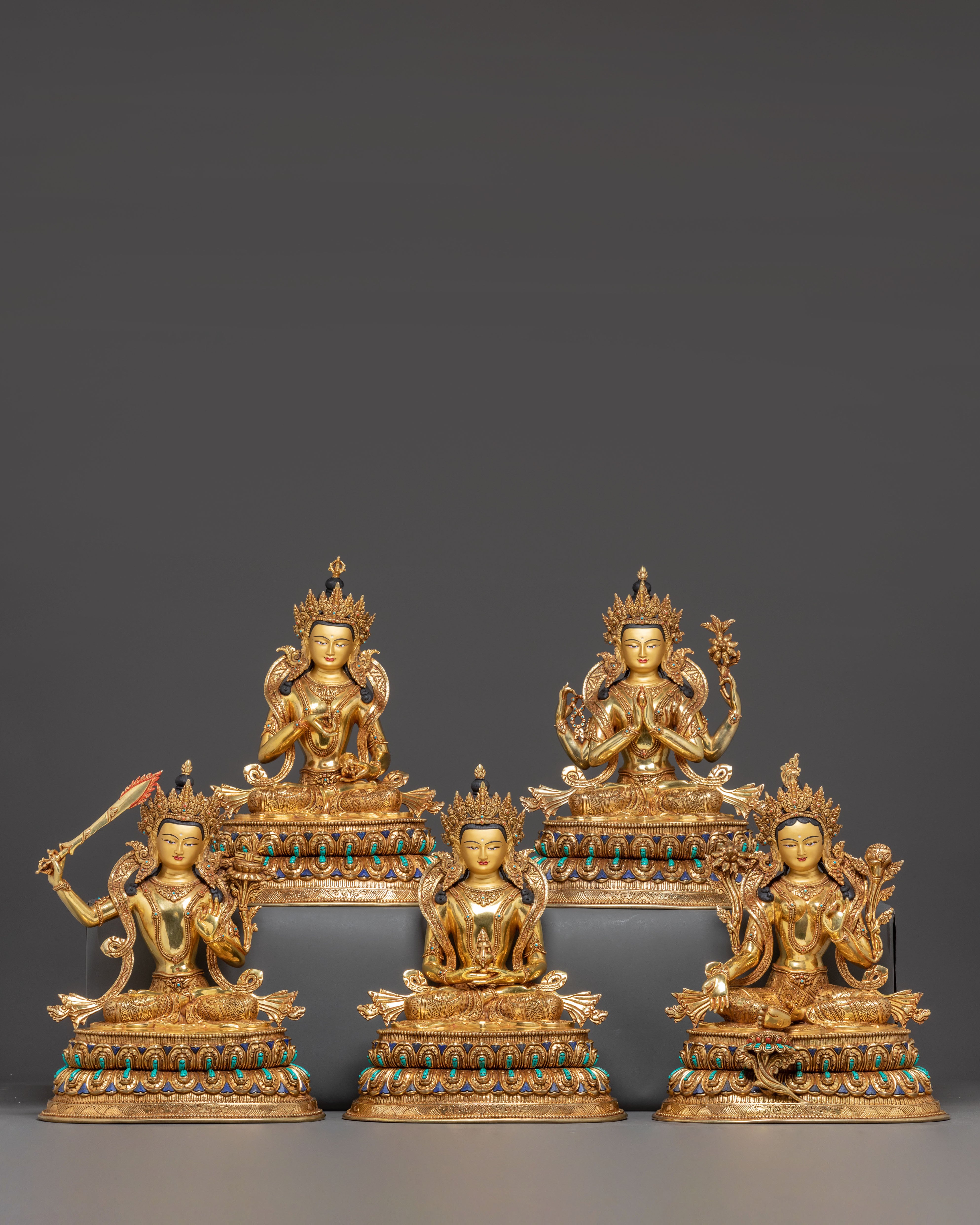 Statue Set of Five Sacred Bodhisattvas | Enlightened Beings of Wisdom and Compassion