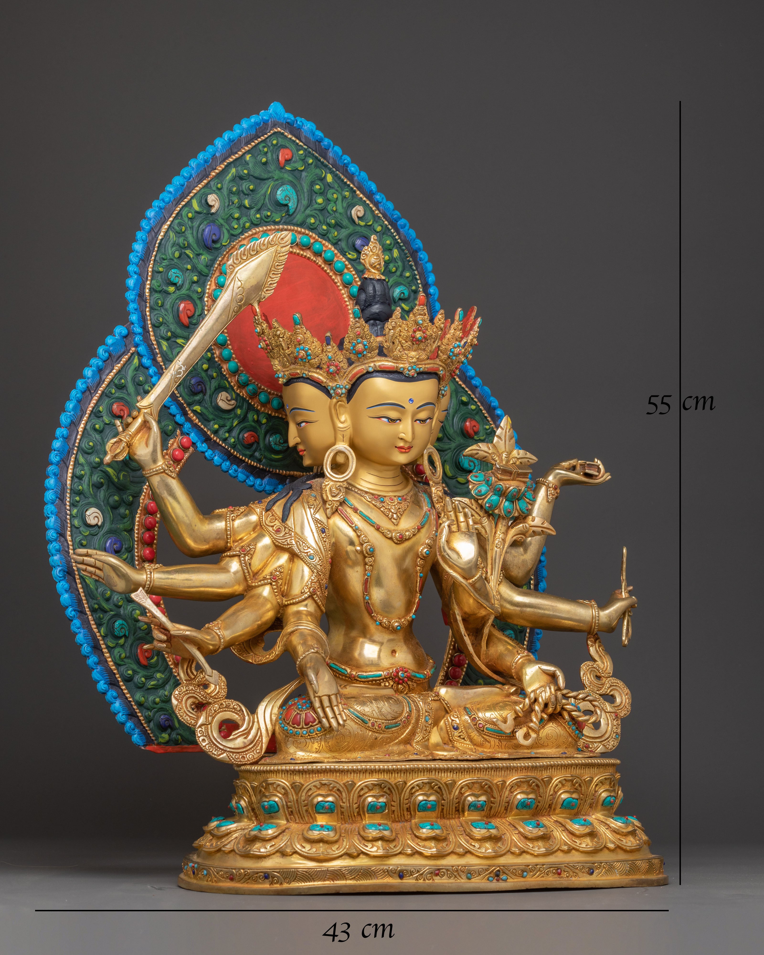 Handcrafted Statue of Wisdom Icon Maha Manjushri | Gold Gilded Copper Sculpture