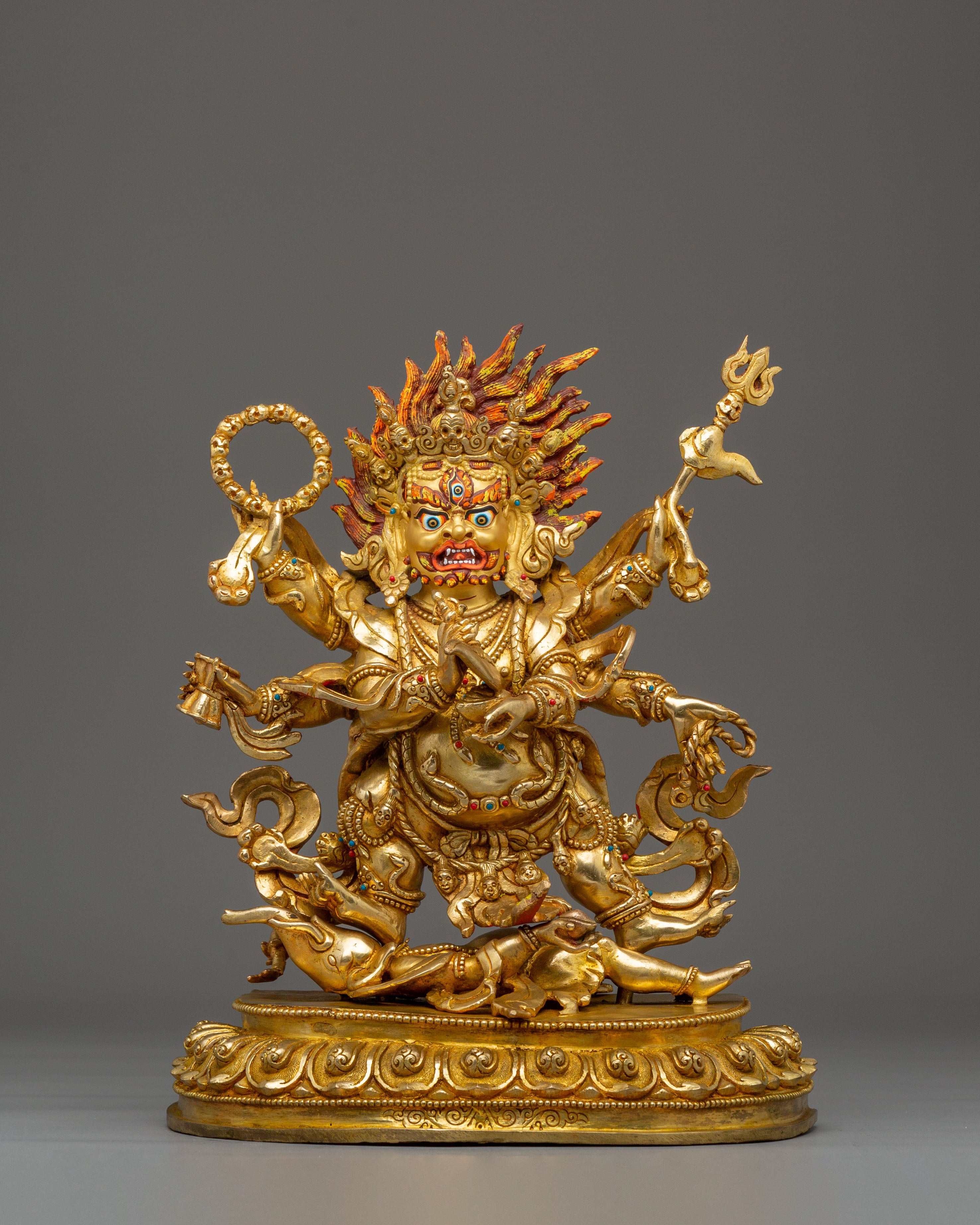 Wrathful Deity Six-Armed Mahakala Statue | Traditional Himalayan Sculpture