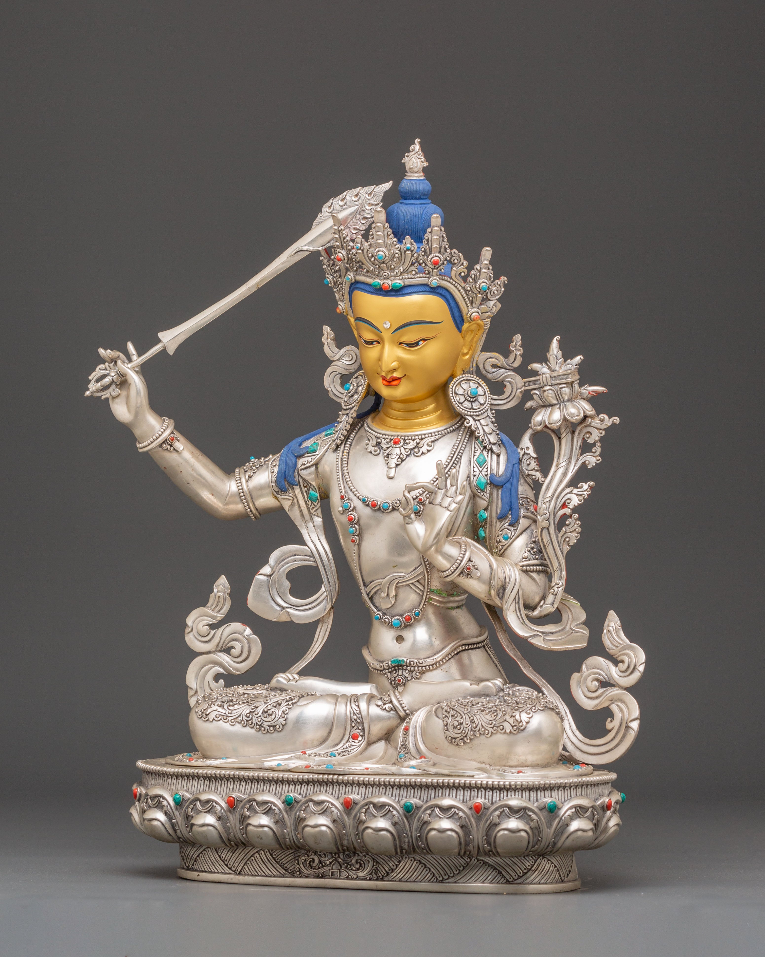 Silver Manjushri Statue | Bodhisattva of Supreme Wisdom