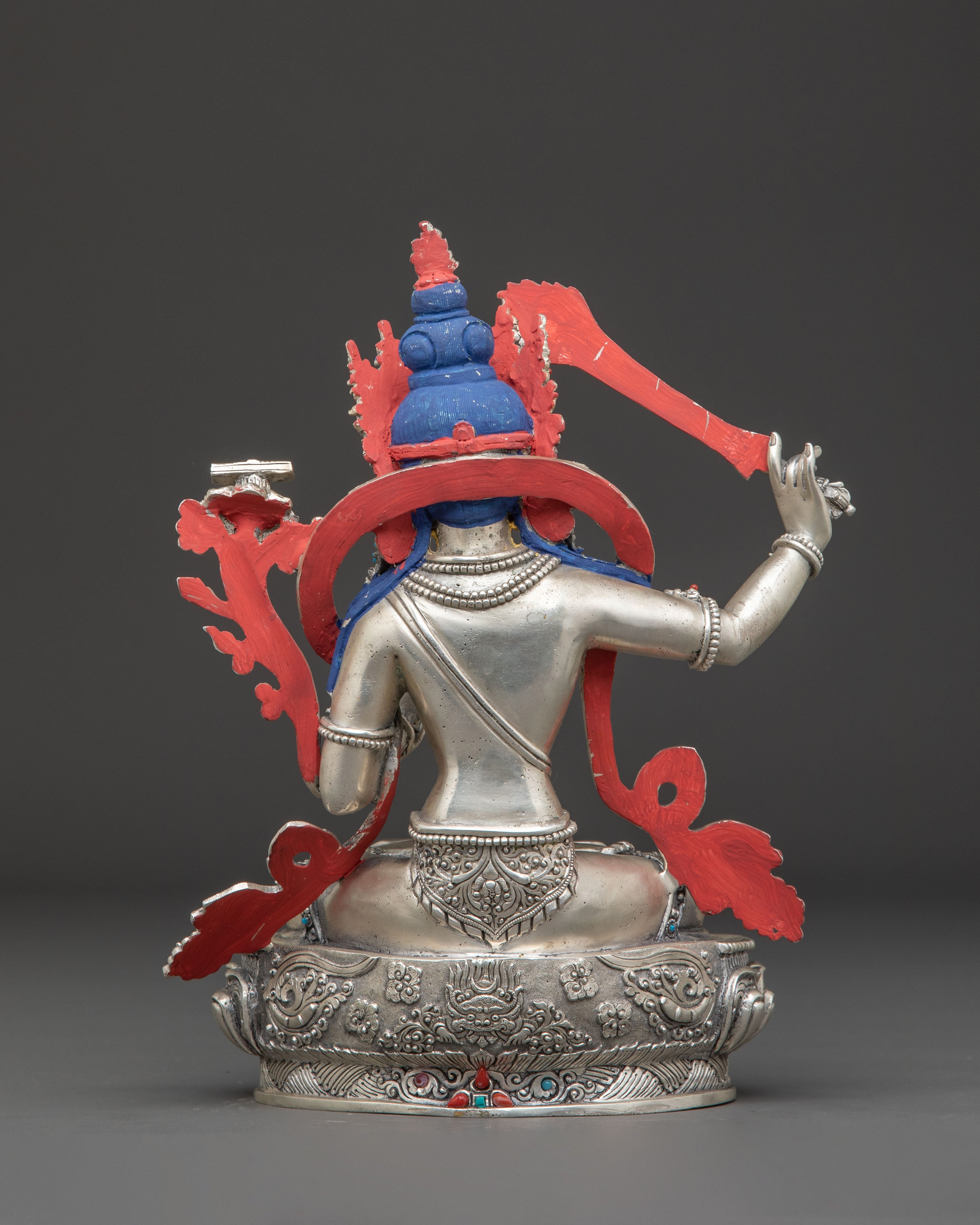 Silver Manjushri Statue: Bodhisattva of Insight | Traditional Himalayan Art