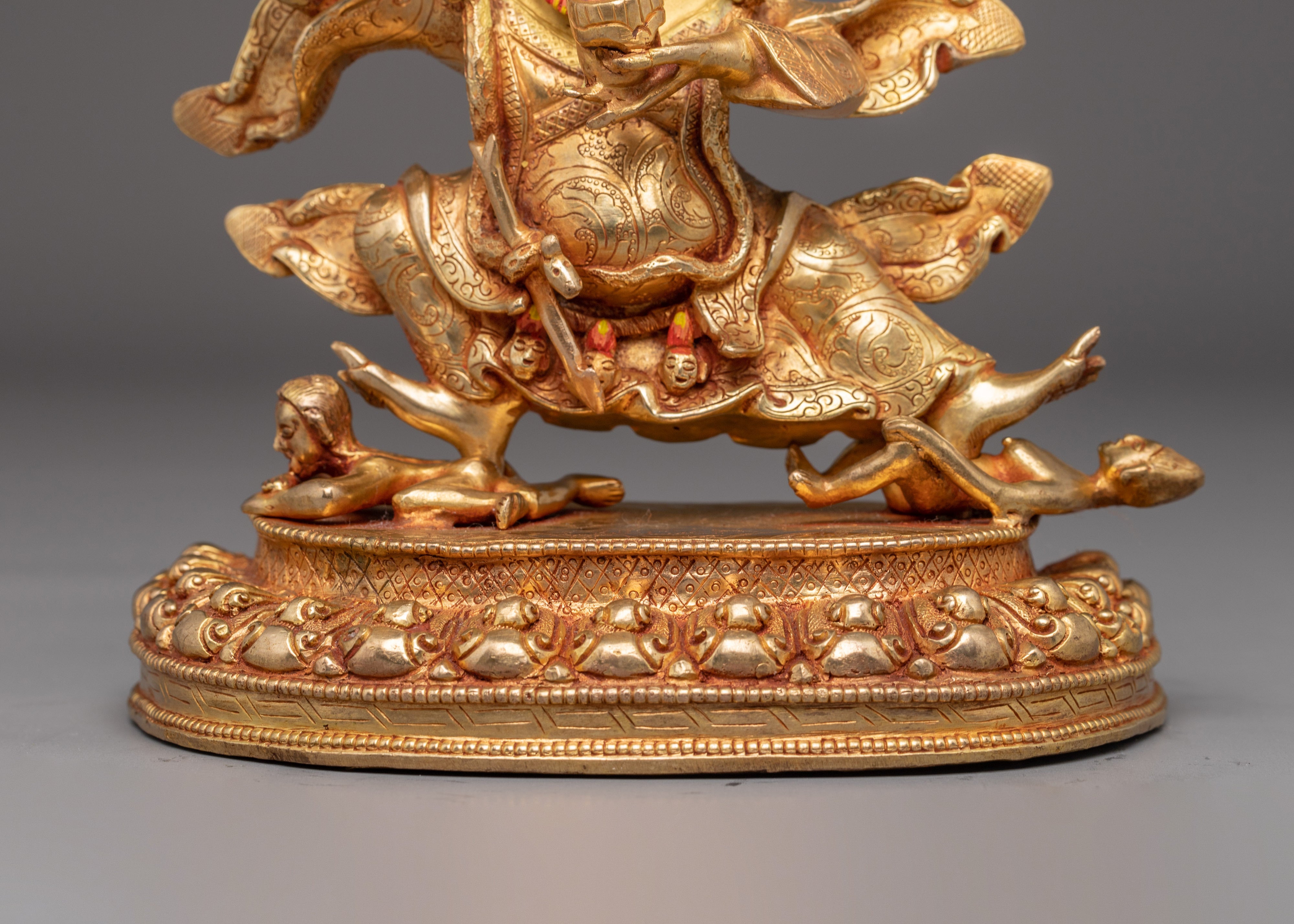 Handmade Buddhist Deity Mahakala Bernagchen Art | 24k Gold Gilded Sculpture