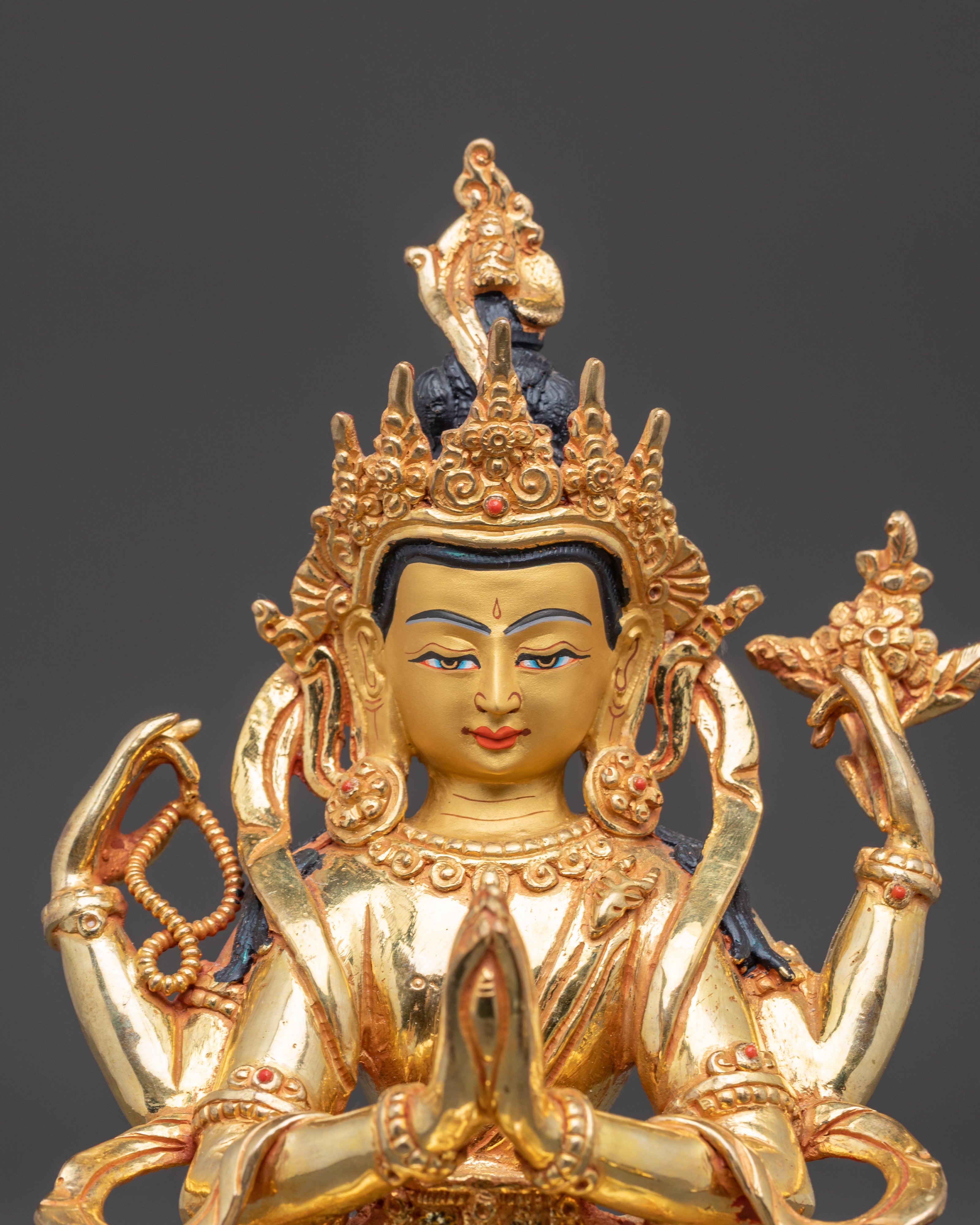 Handcrafted Sculpture of Four-Armed Chenrezig
