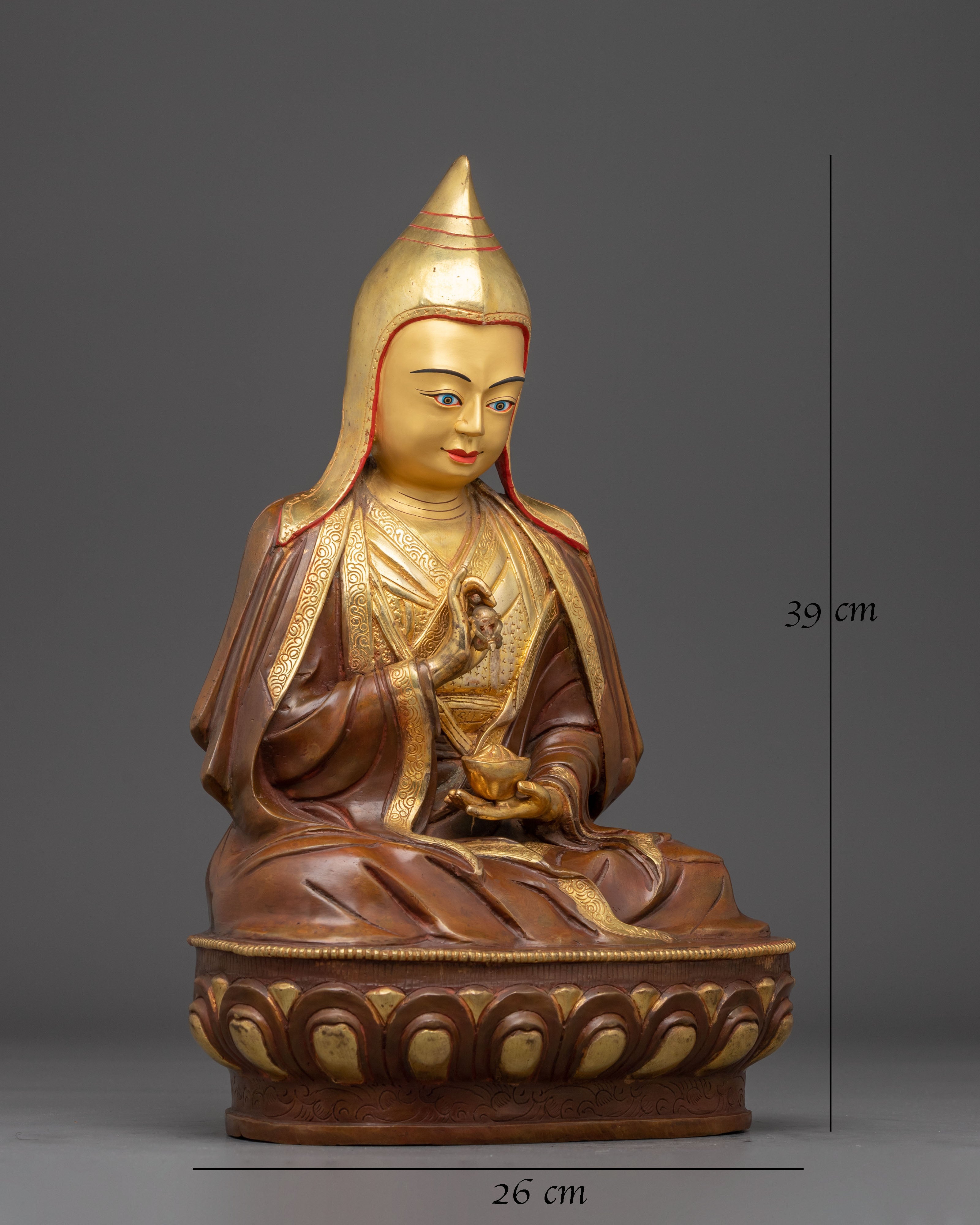 Handmade Golden Statue of Buddhist Master | Himalayan Spiritual Icon