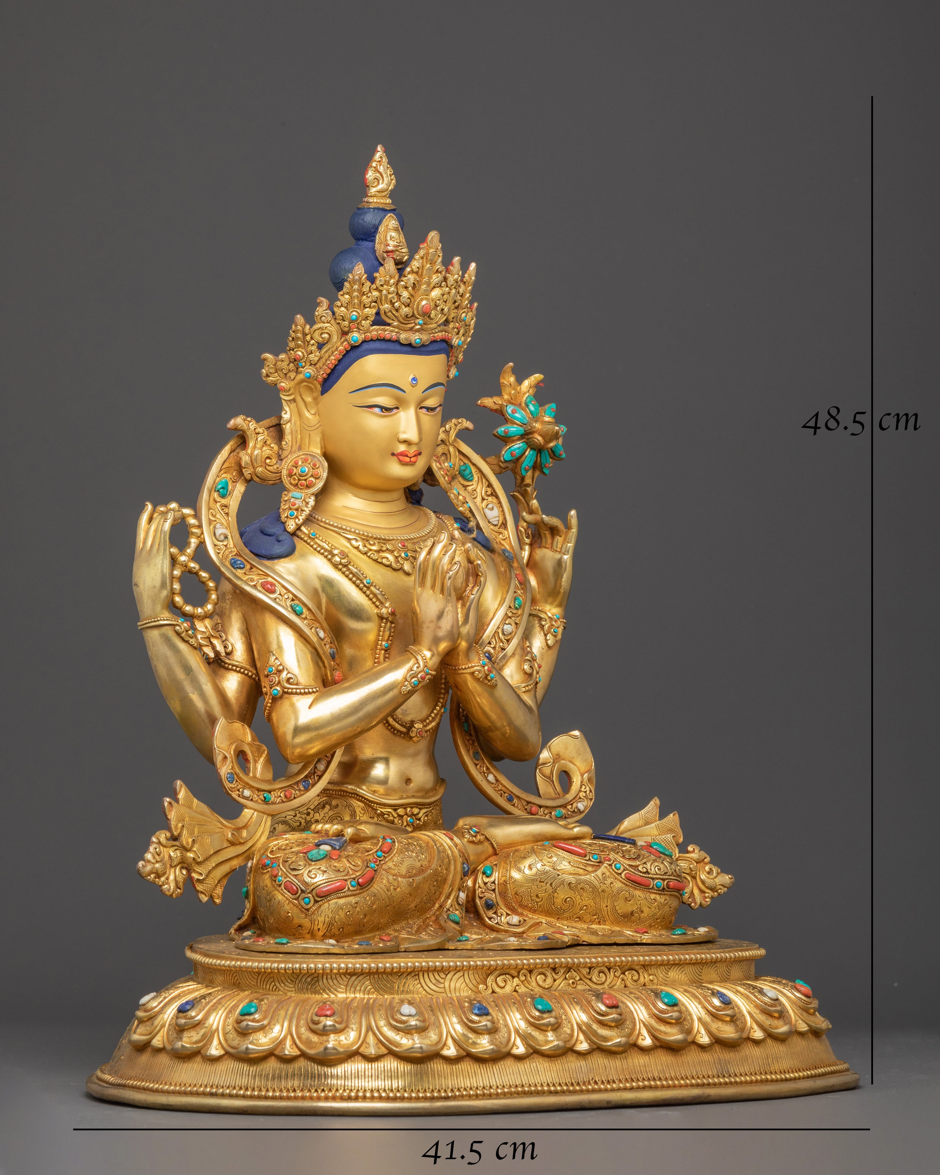 Handmade Copper Statue of Bodhisattva Chenrezig