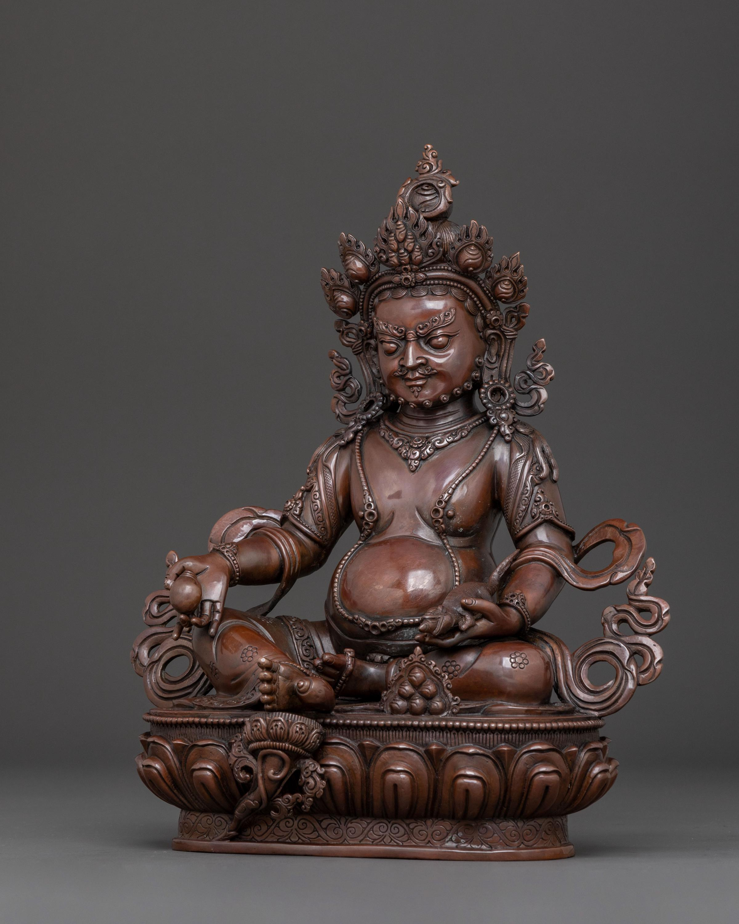 Dzambhala Sacred Tibetan Statue in Oxidized Copper