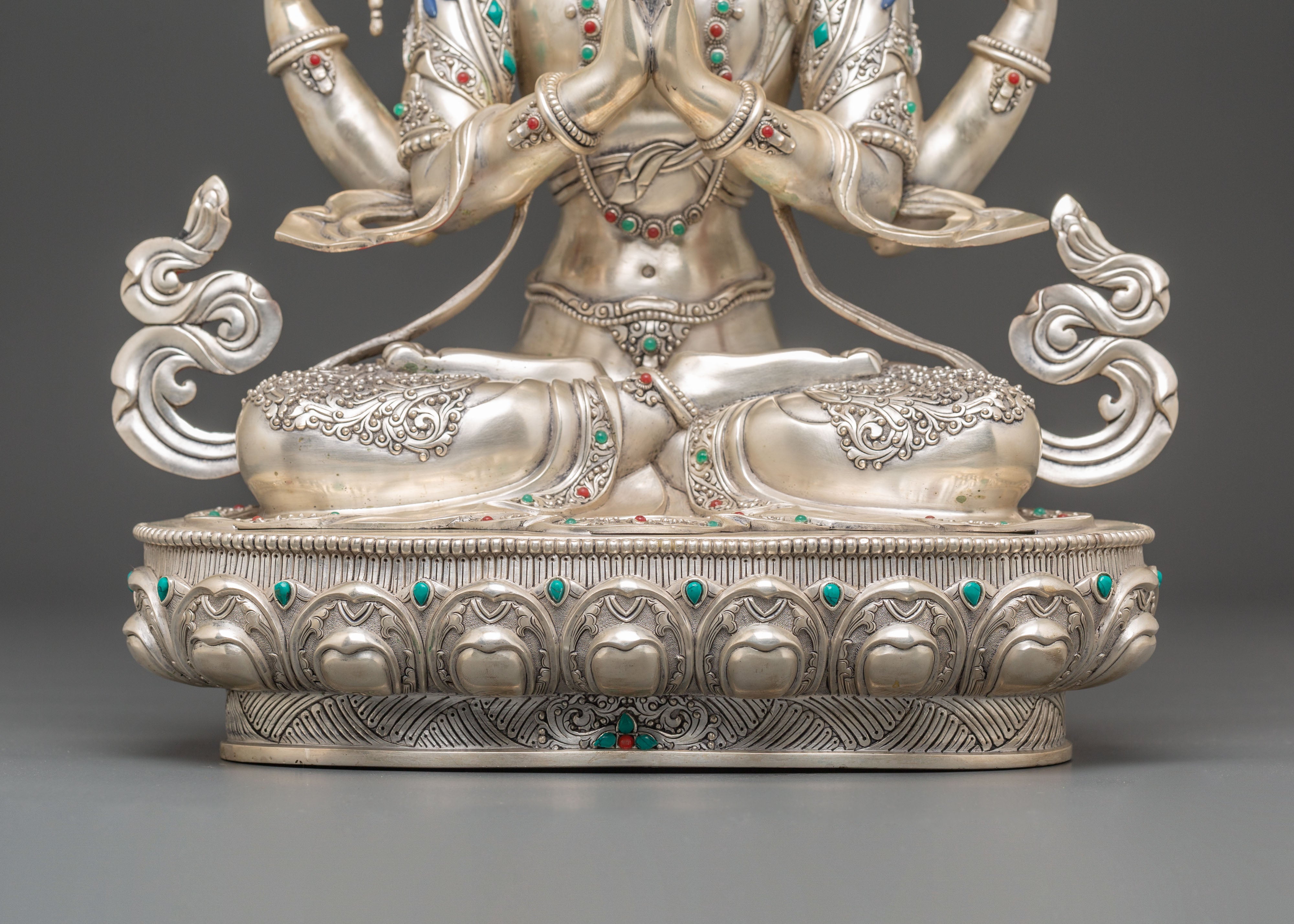 Handmade Silver Chenrezig Statue | Protector of Beings