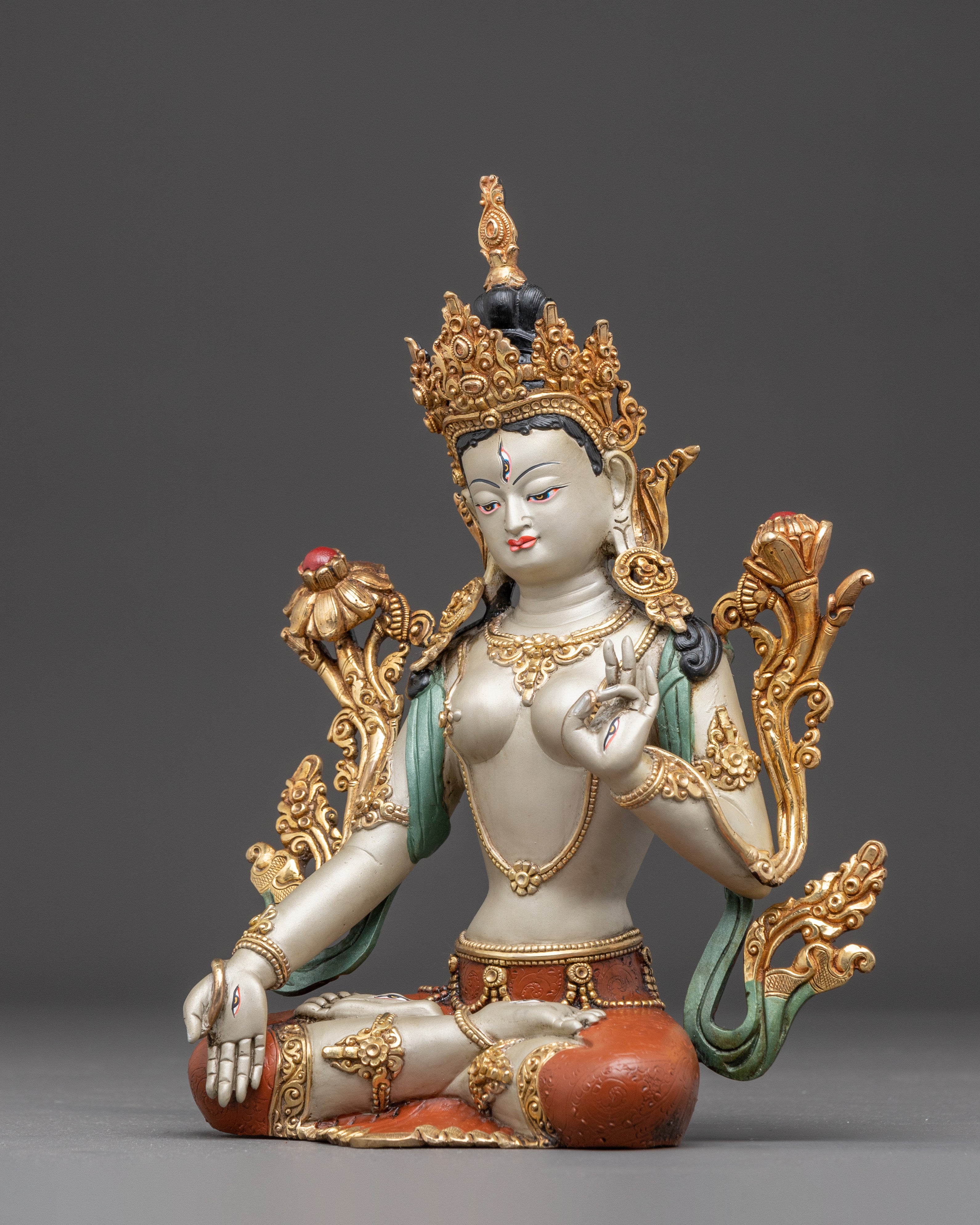 Handcrafted Himalayan Golden White Tara Divine Feminine Goddess | Traditional Artwork