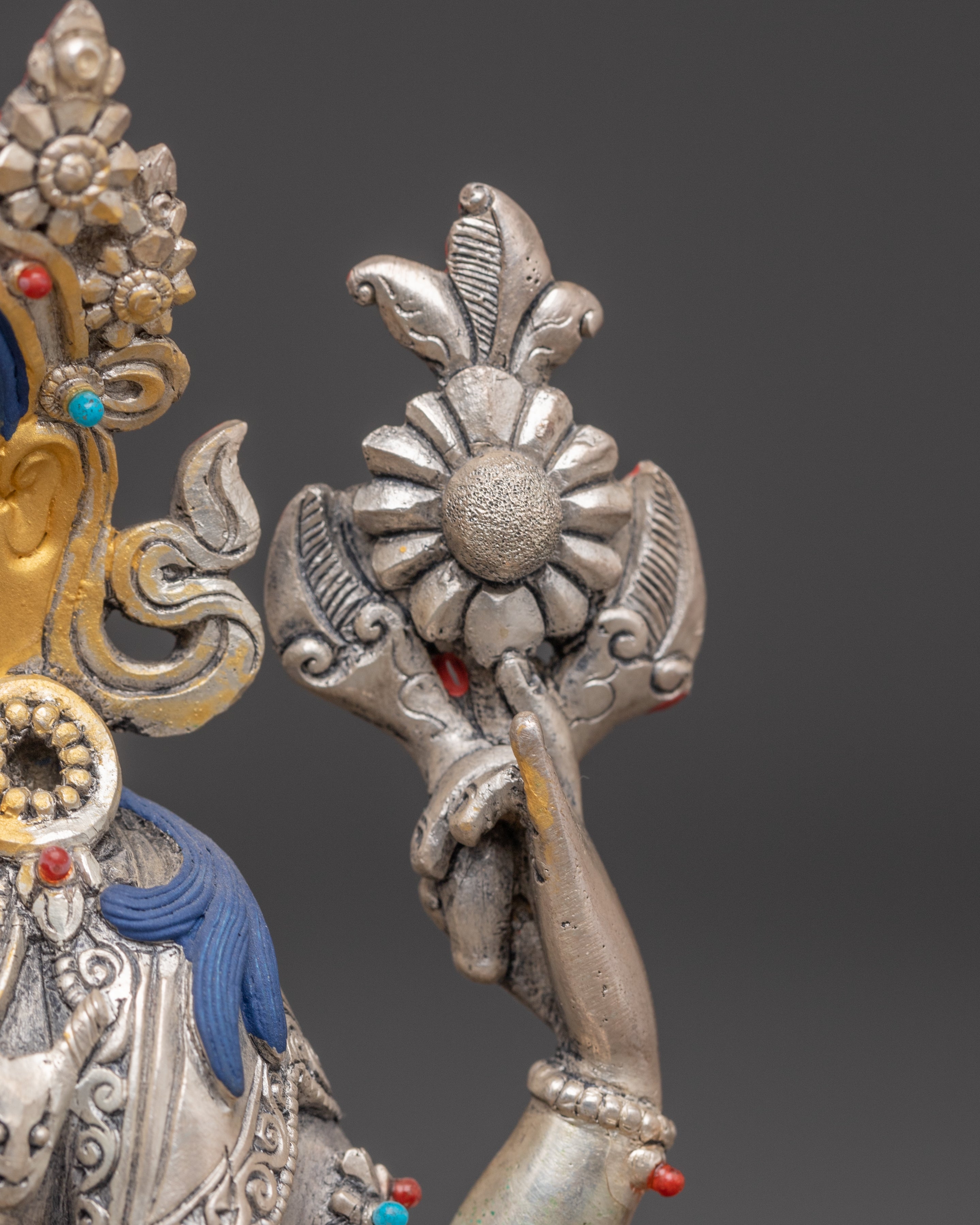 Four-Armed Chenrezig Silver Statue | Avalokiteshvara - Bodhisattva of Compassion