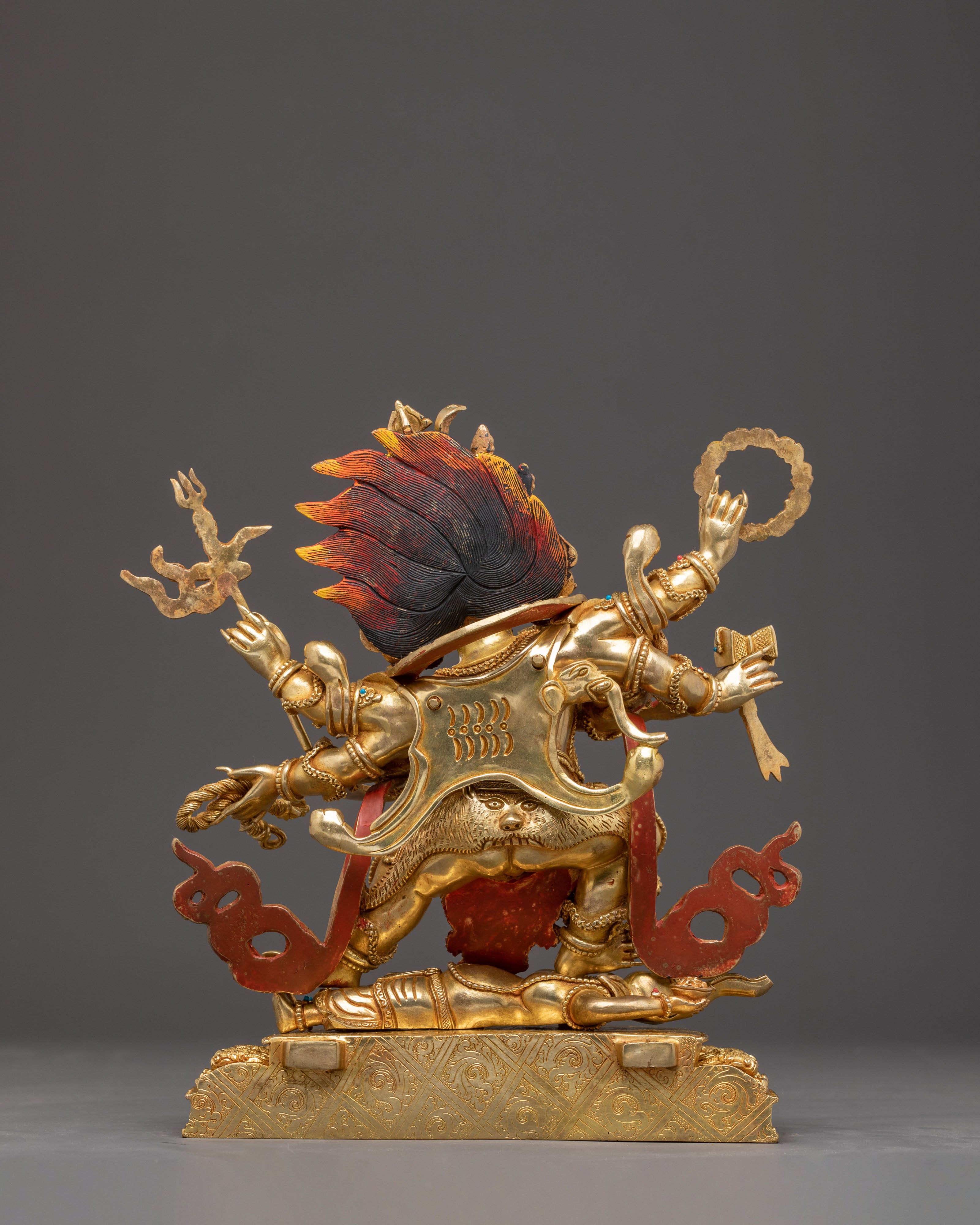 Handcrafted Six-Armed Mahakala Sculpture for Meditation