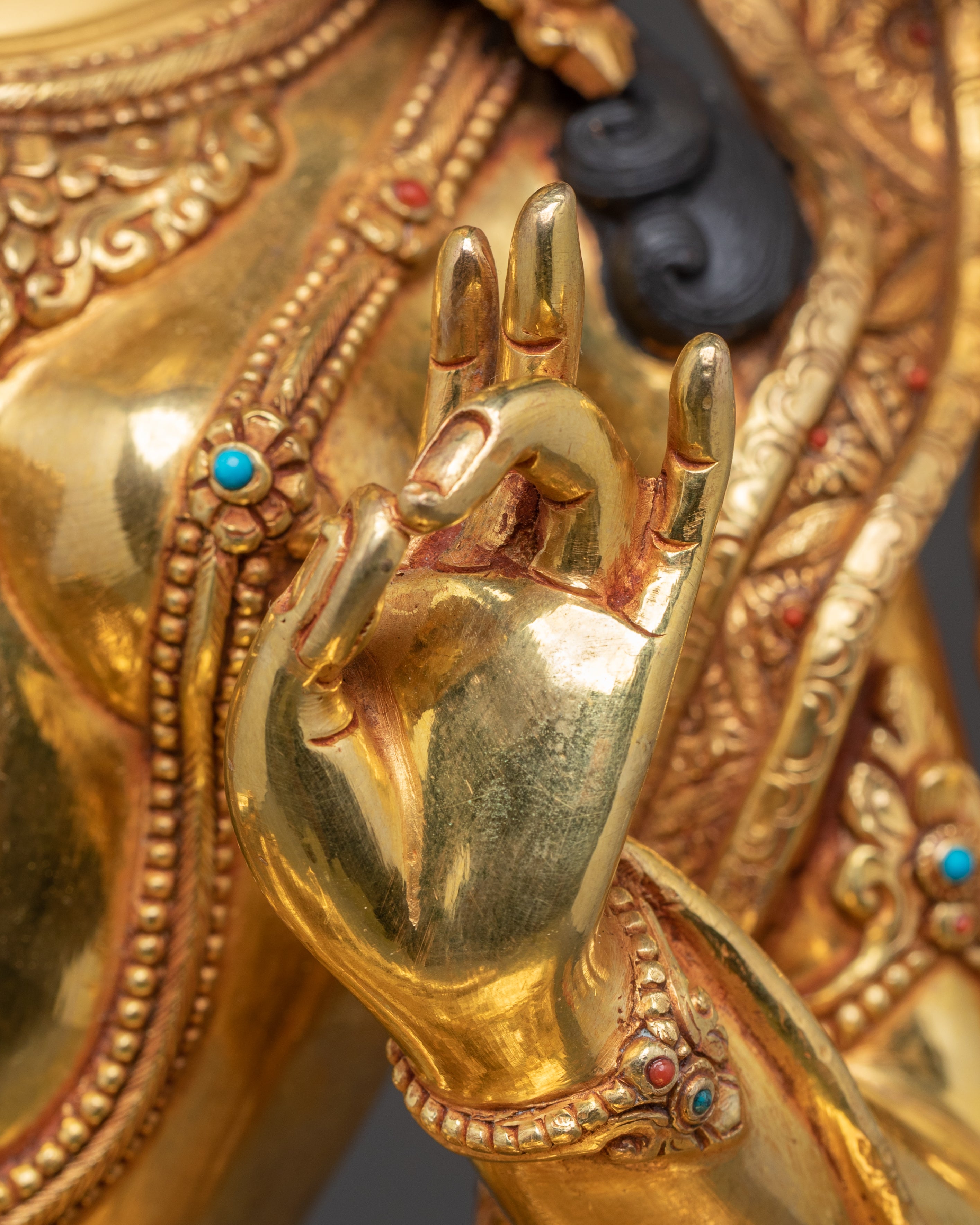 Handmade Golden Statue of Green Tara | Female Buddha of Compassion