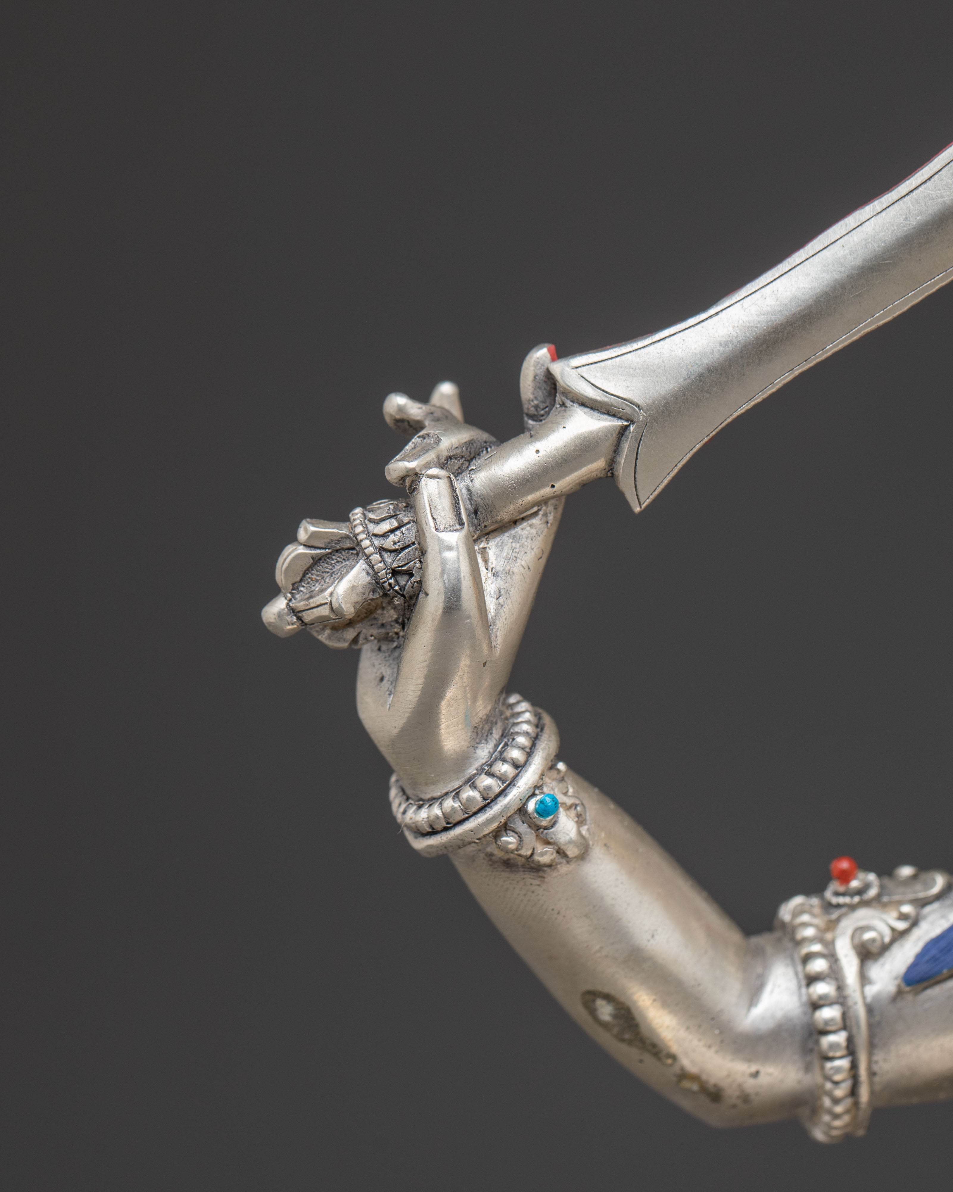 Silver Manjushri Statue: Bodhisattva of Insight | Traditional Himalayan Art