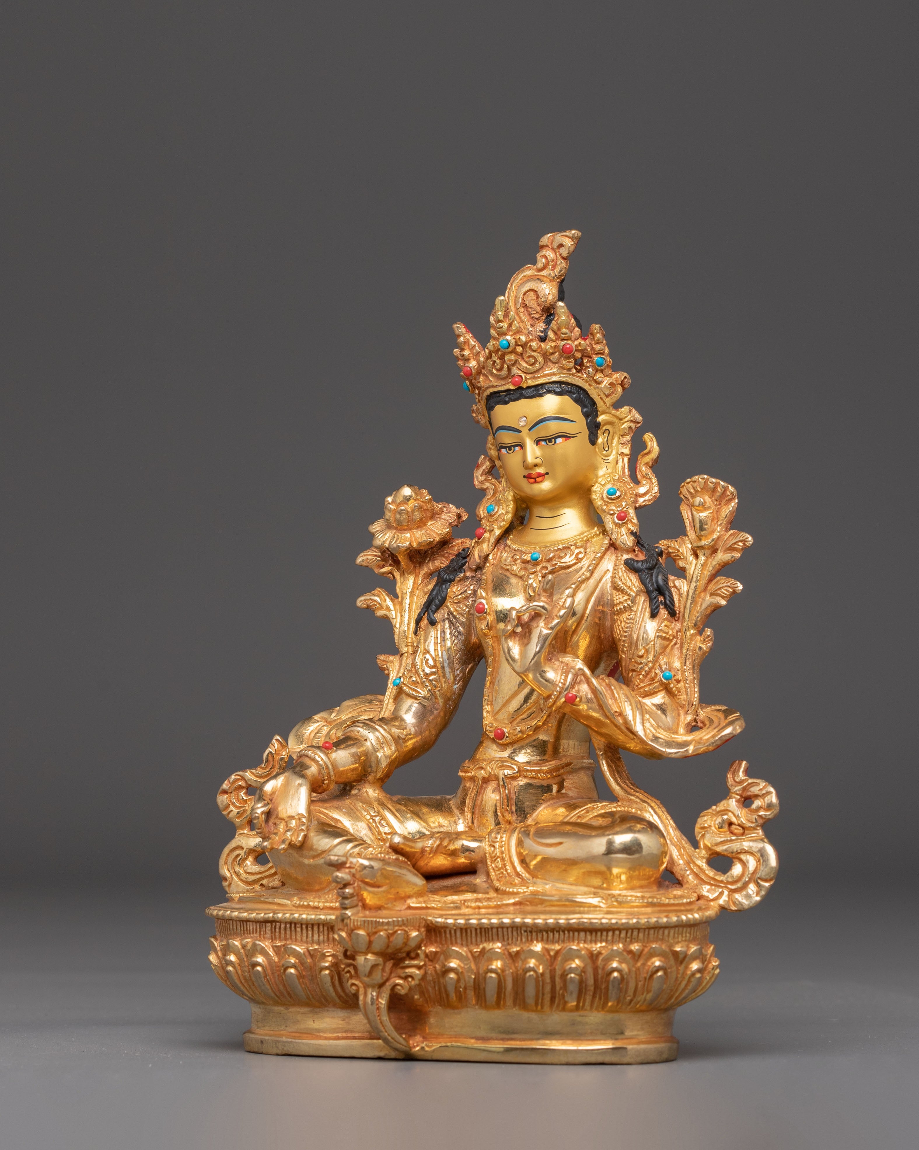 Mother Green Tara Golden Statue | Goddess of Compassion and Swift Protection