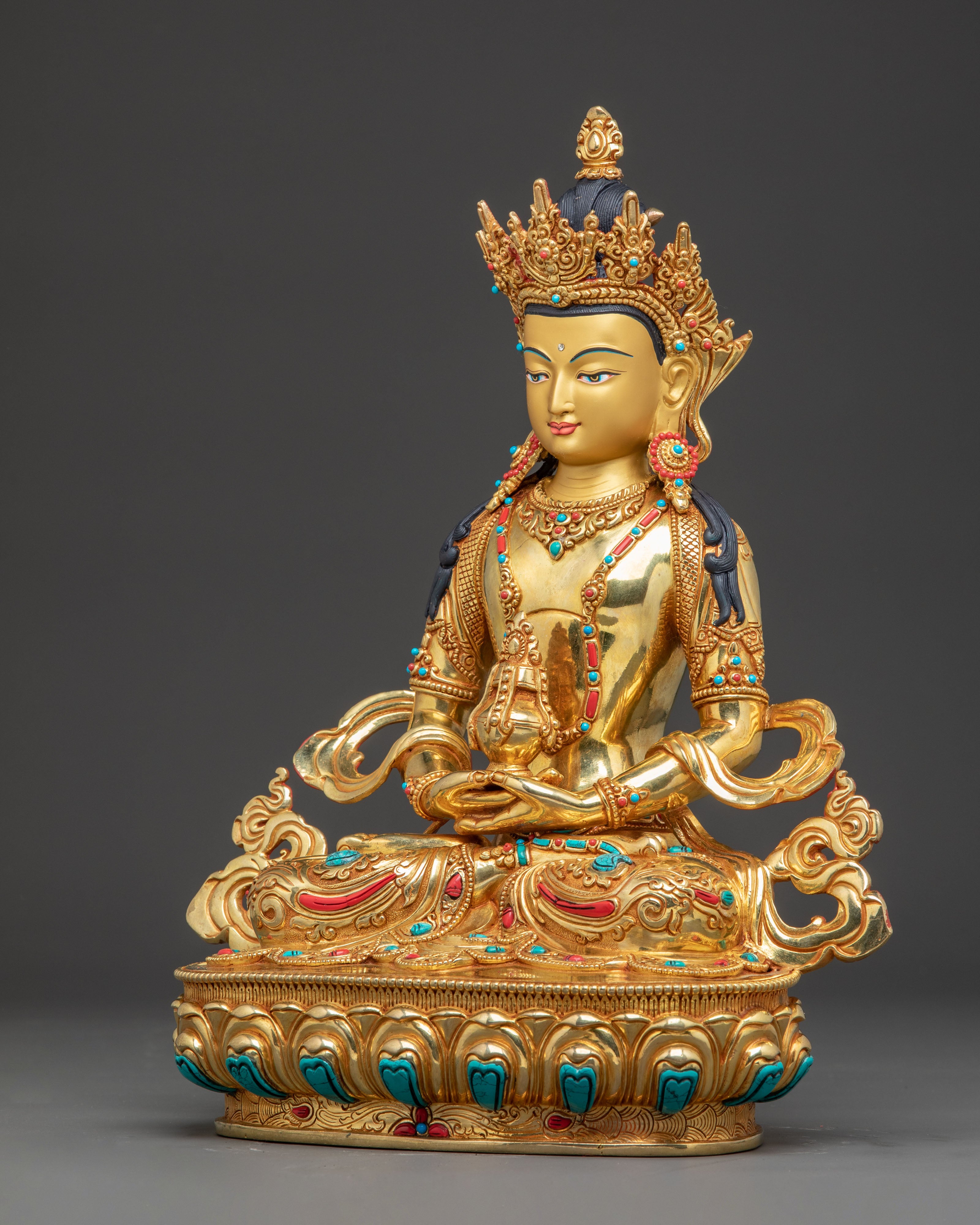 Radiant Statue of Healing Buddha Amitayus | Traditional Himalayan Art