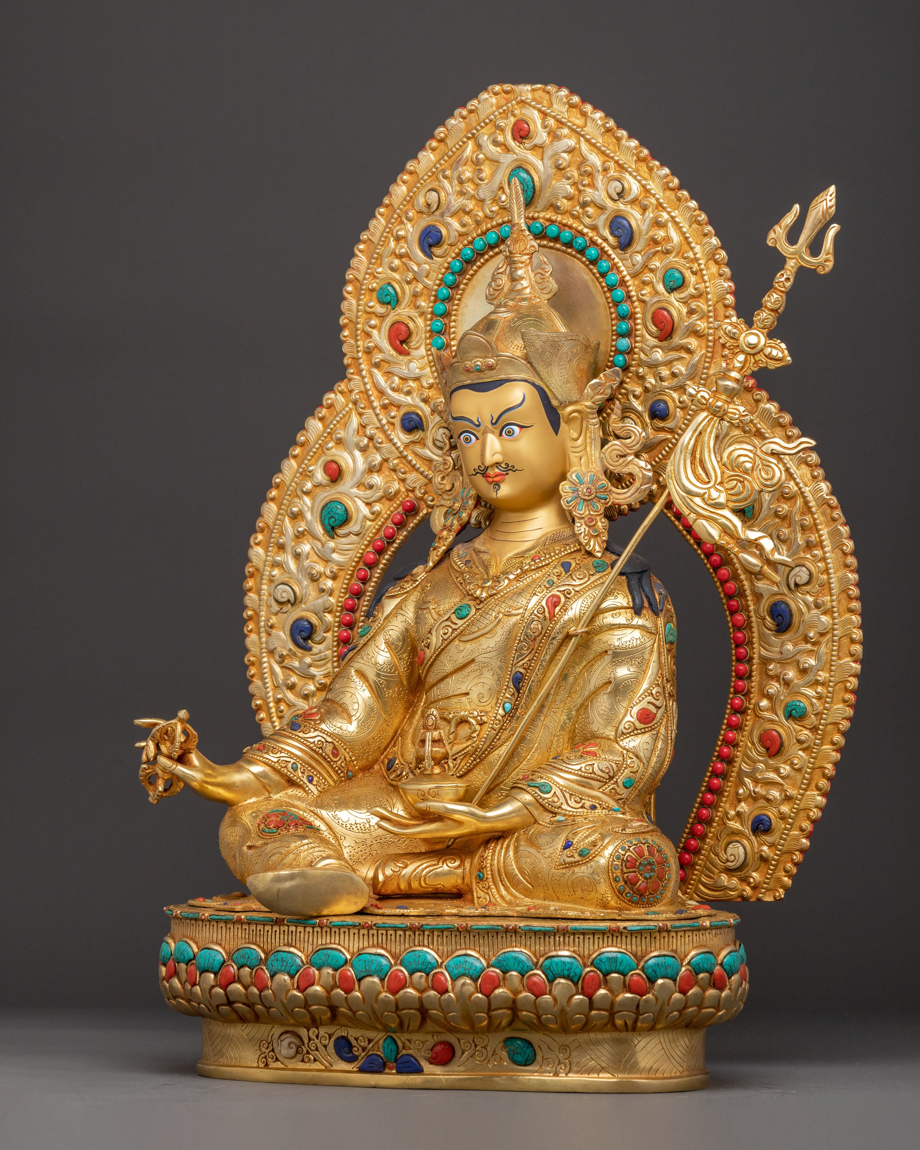 Handmade Golden Statue of Guru Rinpoche | Lotus-Born Guru