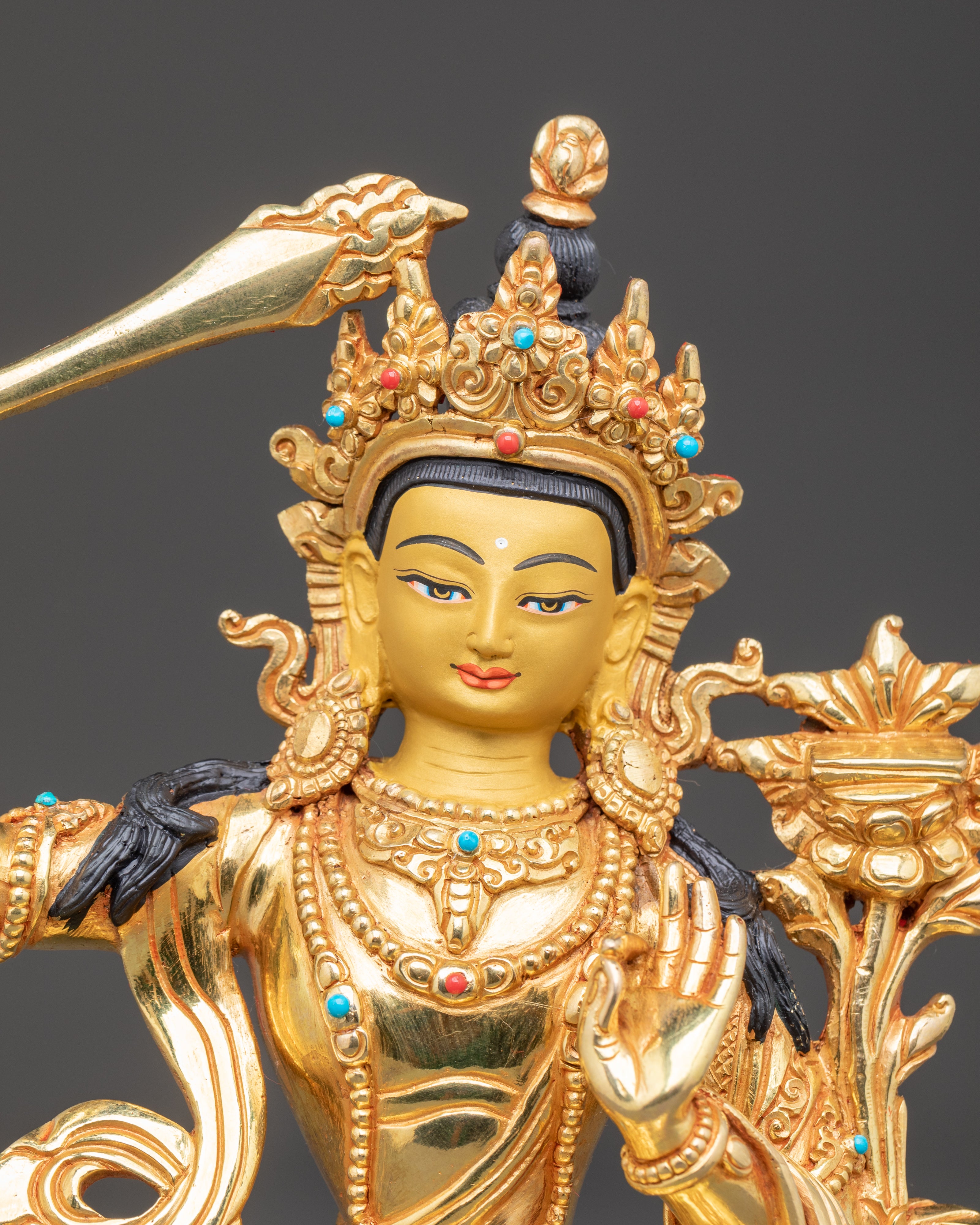 Handmade Buddhist Copper Statue of Bodhisattva Manjushri | Wisdom Deity